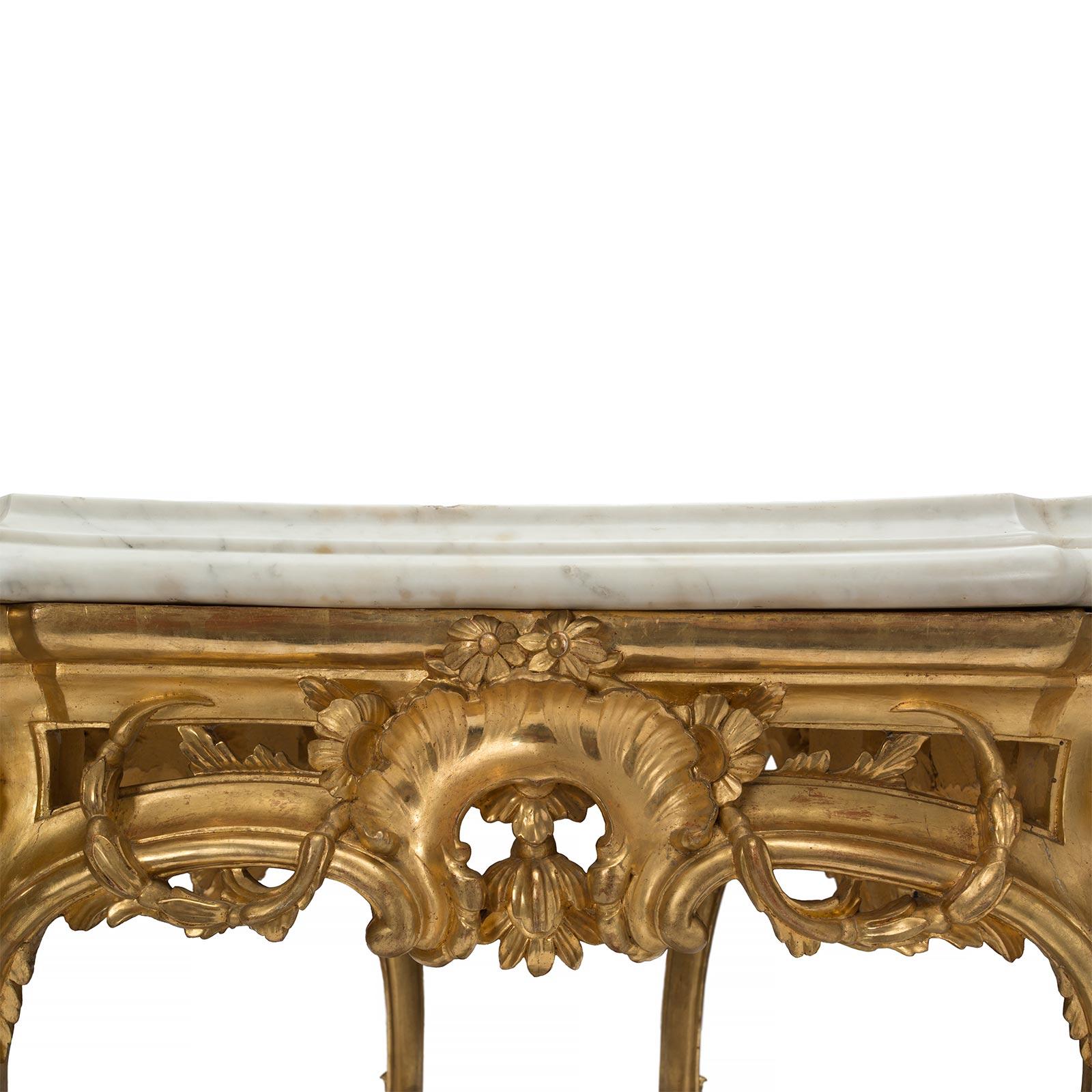 Italian Early 19th Century Louis XV Style Giltwood and Marble Center Table For Sale 5