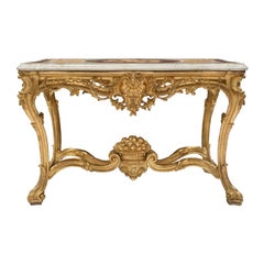 Italian Early 19th Century Louis XV Style Giltwood and Marble Center Table
