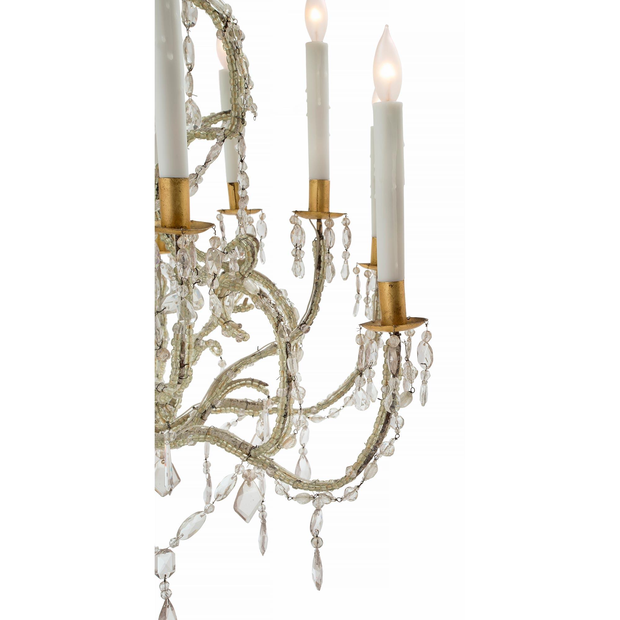 Italian Early 19th Century Louis XV Style Iron, Gilt and Crystal Chandelier In Good Condition For Sale In West Palm Beach, FL