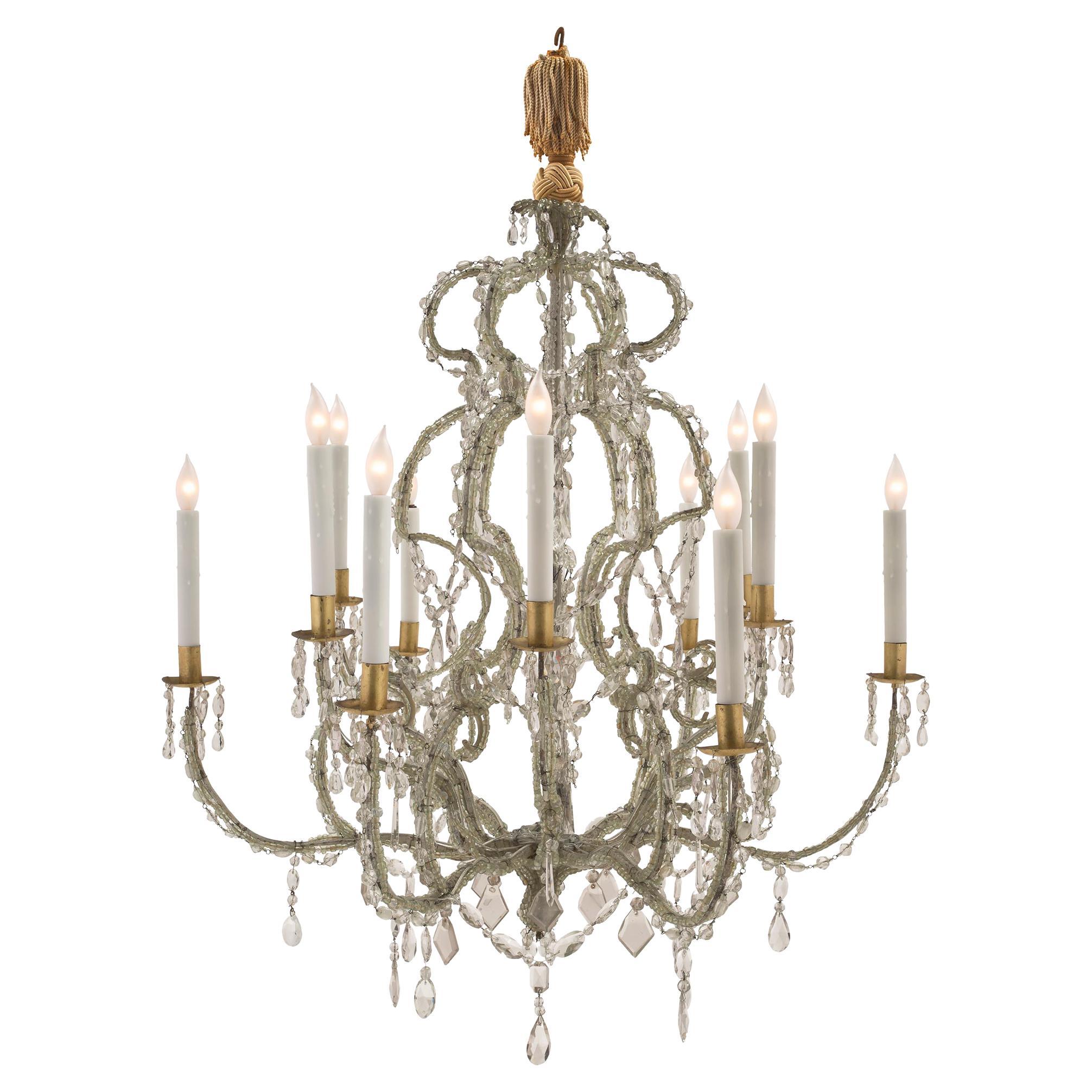 Italian Early 19th Century Louis XV Style Iron, Gilt and Crystal Chandelier For Sale