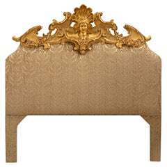 Used Italian Early 19th Century Louis XV Style Upholstered and Giltwood Headboard