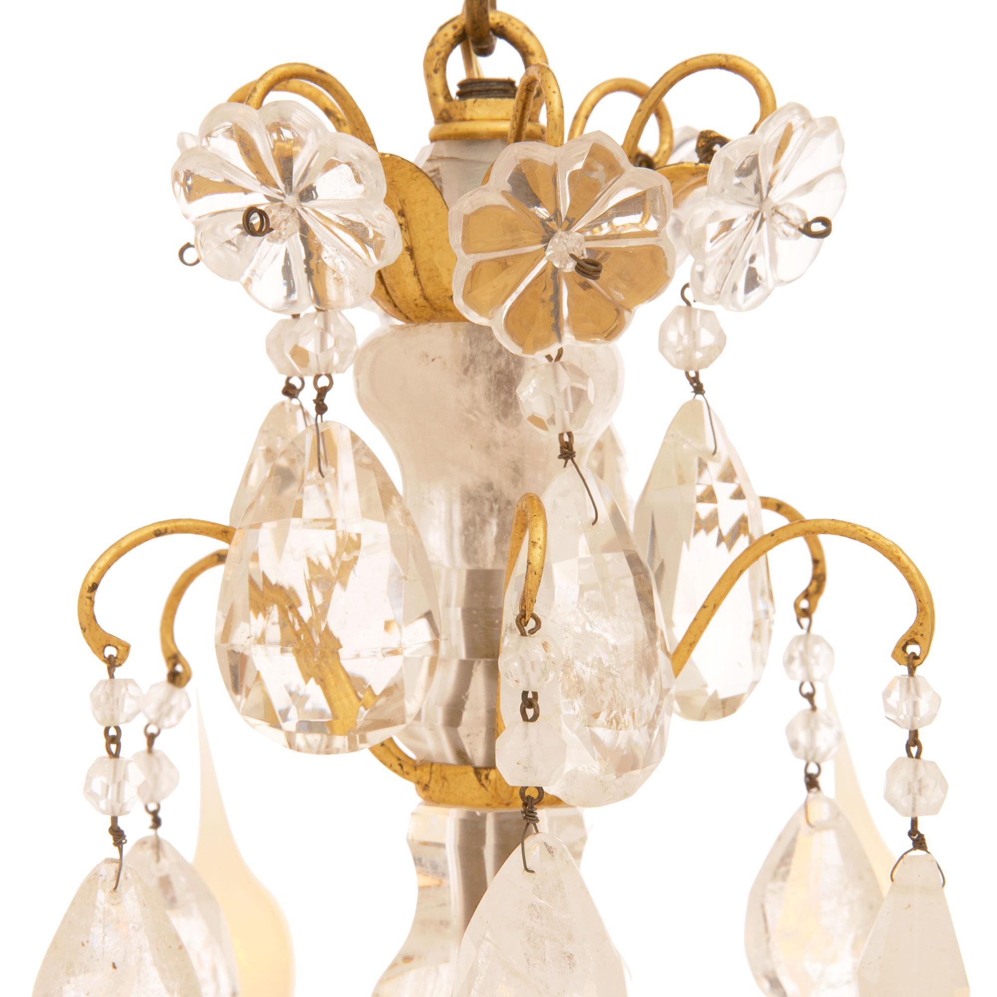 Italian Early 19th Century Louis XVI St. Gilt Metal And Rock Crystal Chandelier For Sale 1