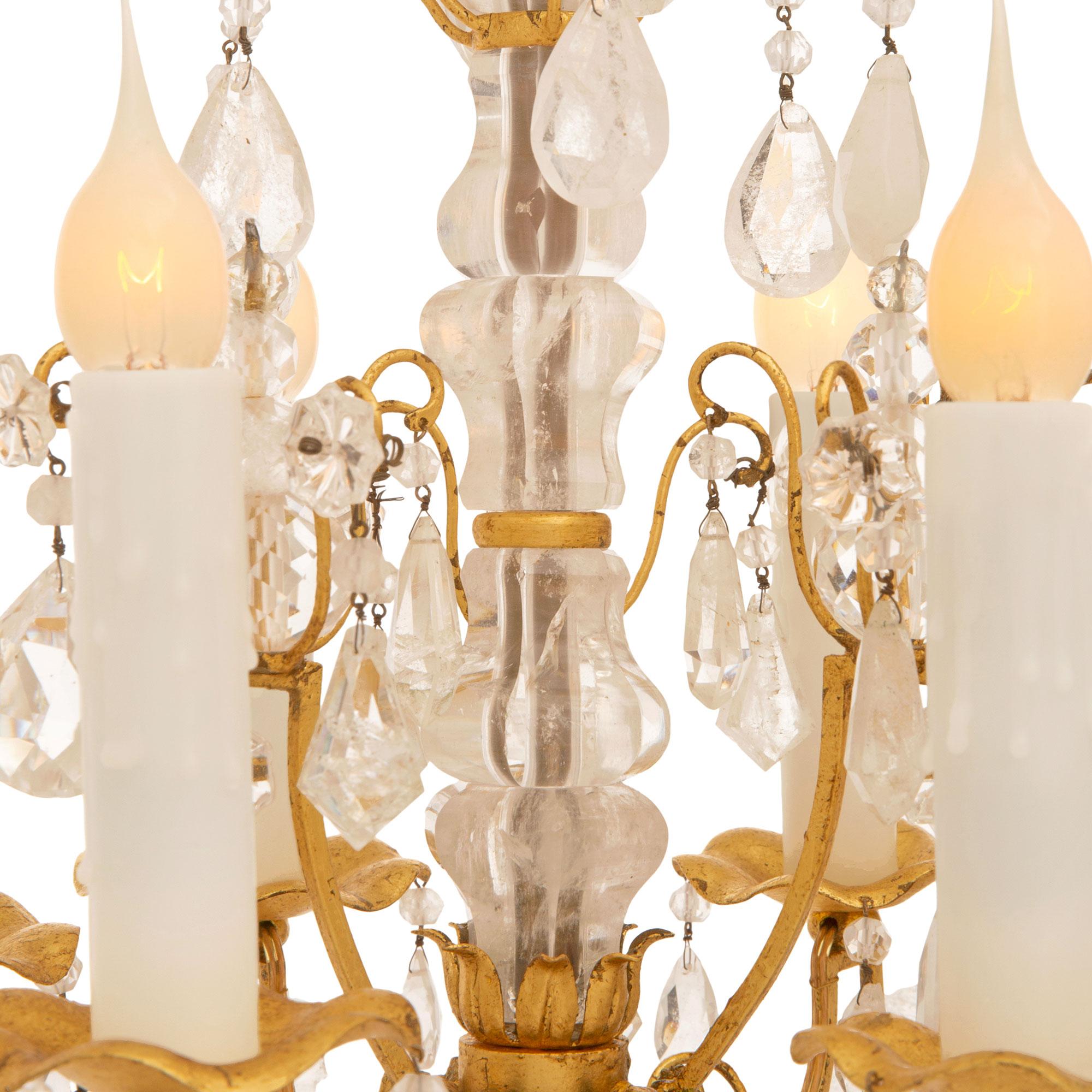 Italian Early 19th Century Louis XVI St. Gilt Metal And Rock Crystal Chandelier For Sale 2