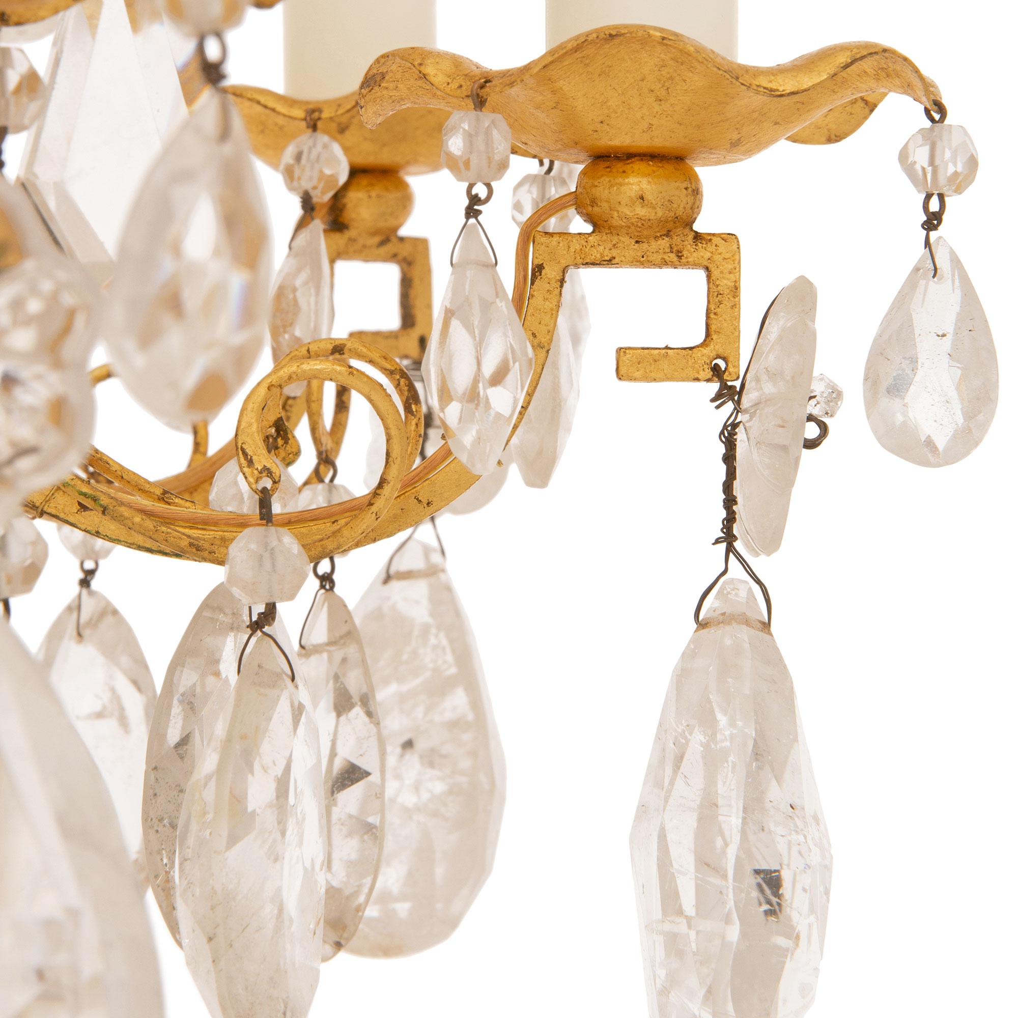 Italian Early 19th Century Louis XVI St. Gilt Metal And Rock Crystal Chandelier For Sale 3