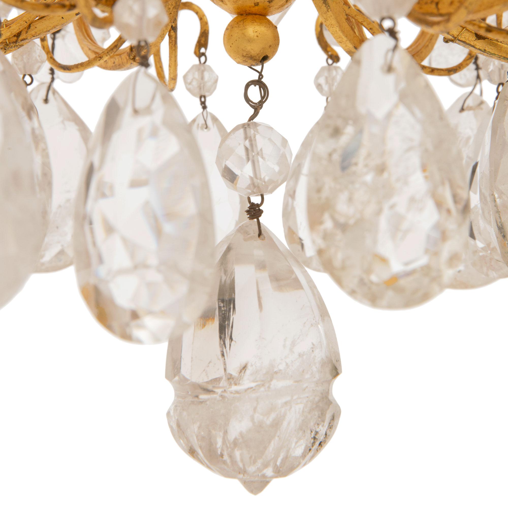 Italian Early 19th Century Louis XVI St. Gilt Metal And Rock Crystal Chandelier For Sale 4