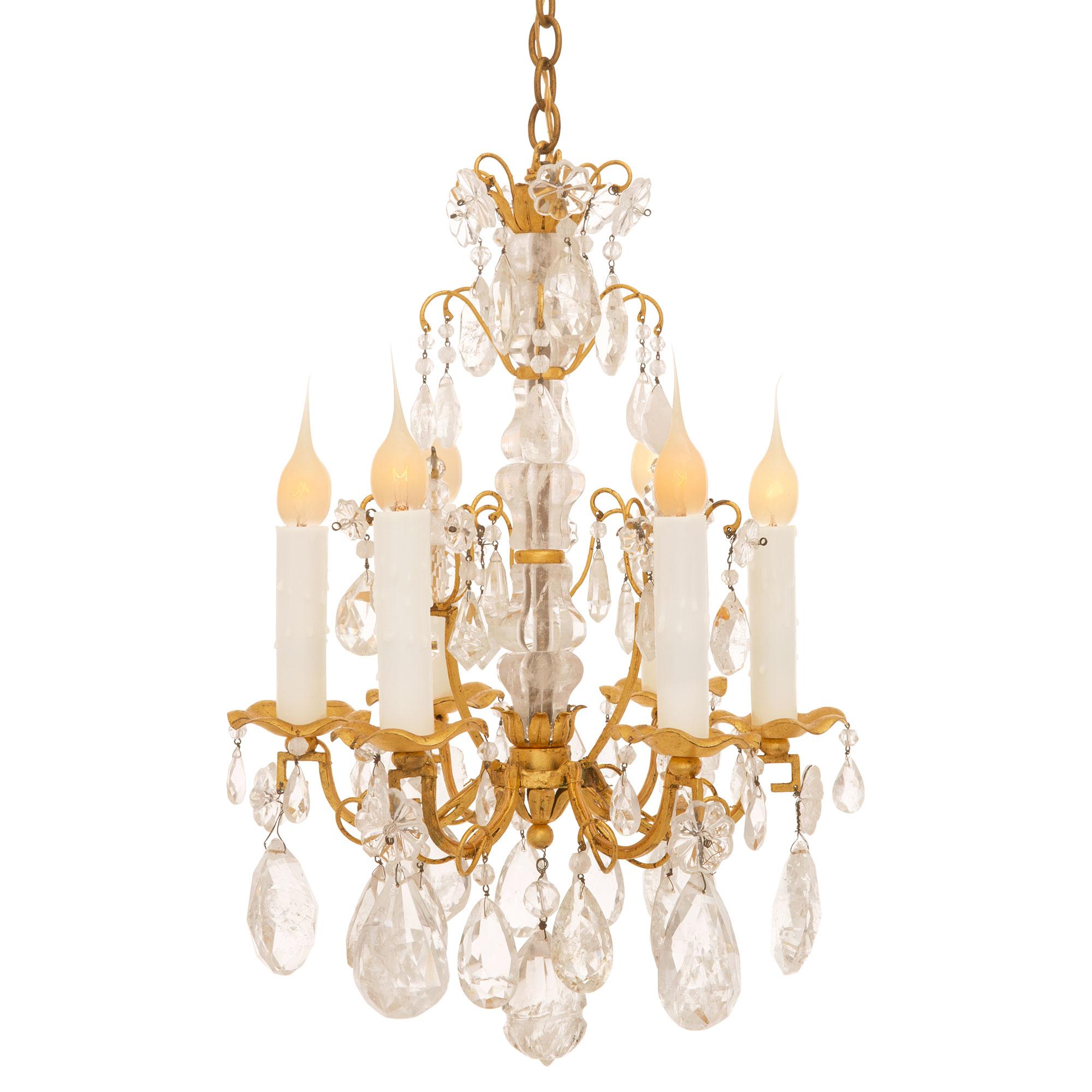 Italian Early 19th Century Louis XVI St. Gilt Metal And Rock Crystal Chandelier For Sale 5
