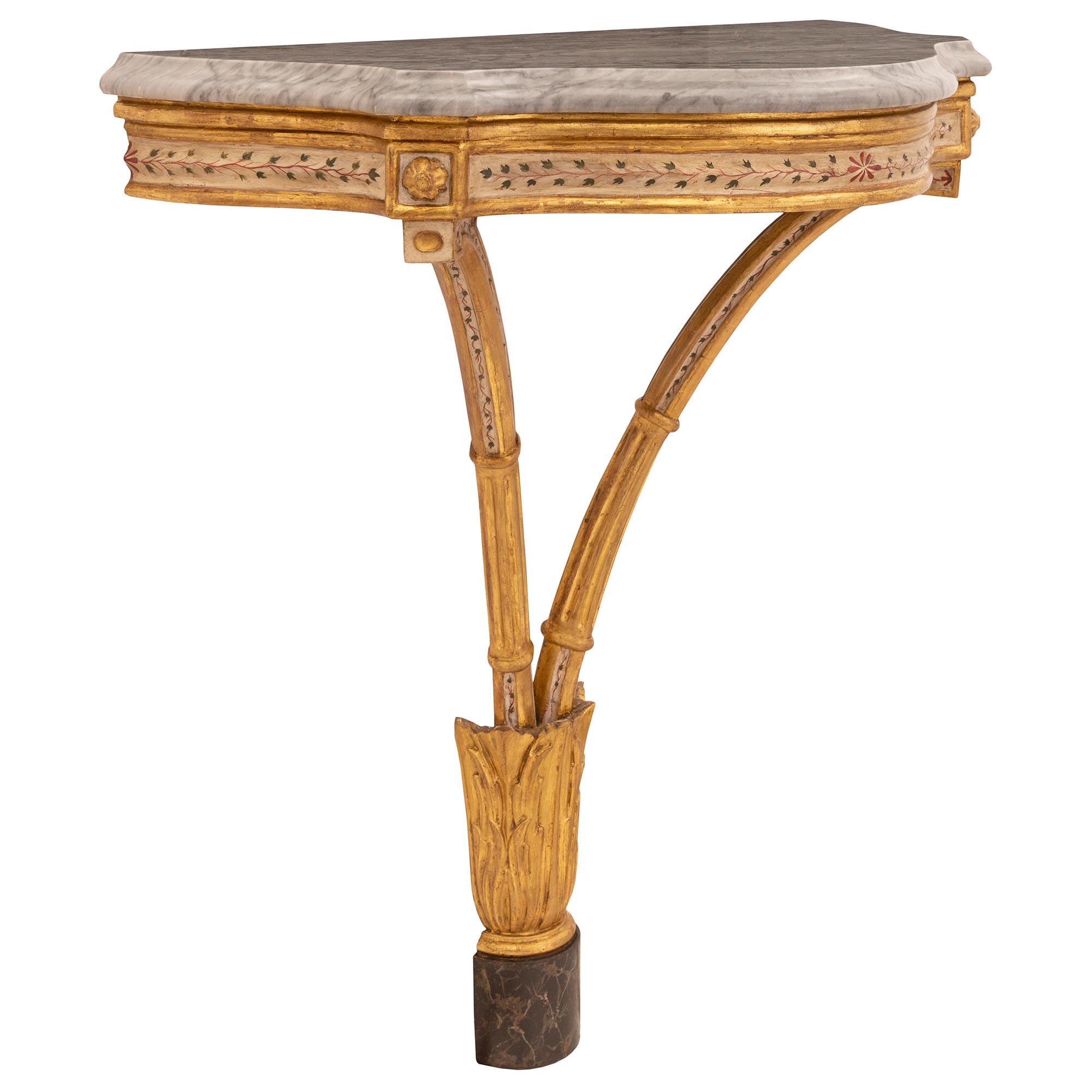 Patinated Italian Early 19th Century Louis XVI St. Giltwood and Marble Console For Sale