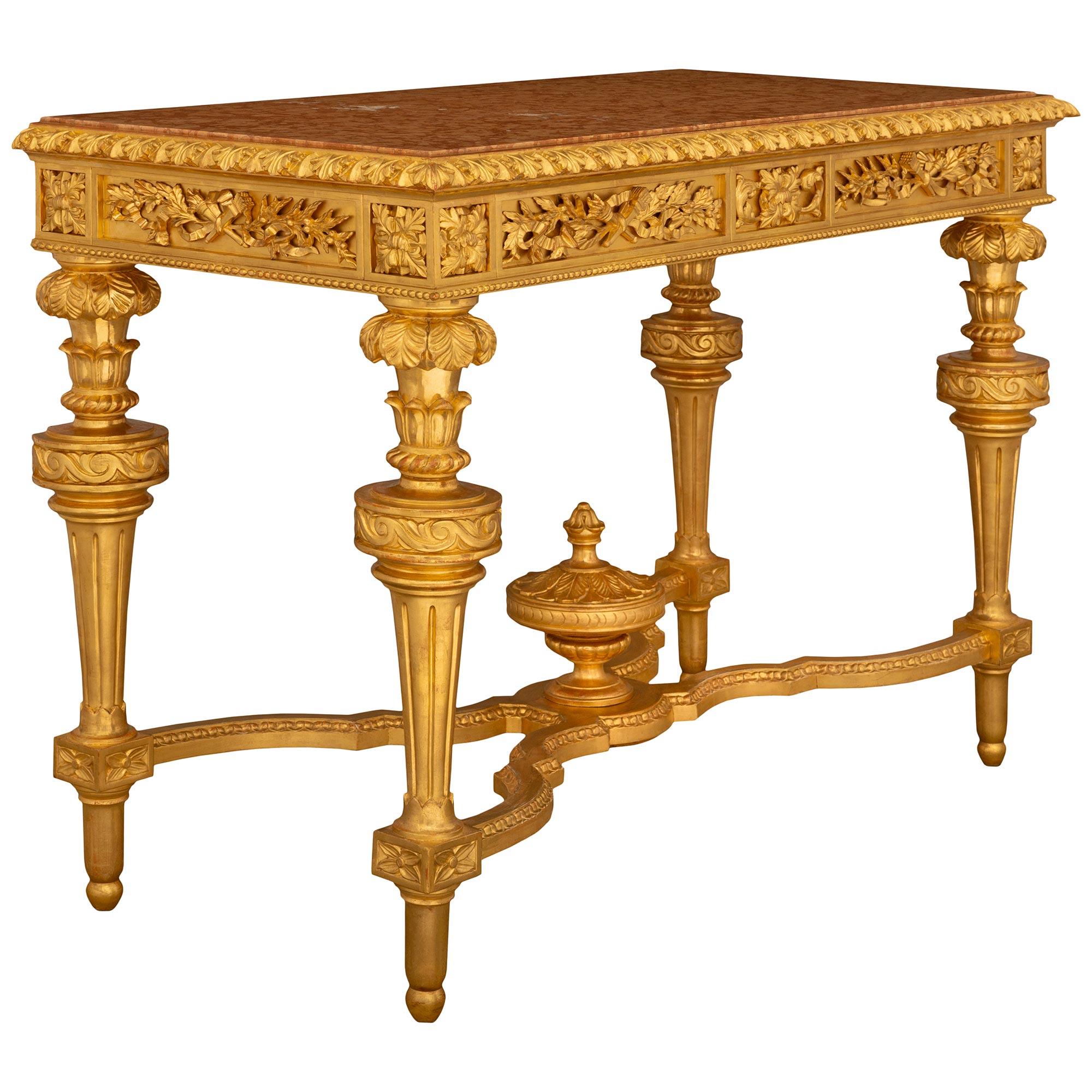 Italiano Consolle in marmo Luigi XVI st Giltwood Rosso Verona dell'inizio dell'Ottocento italiano in vendita