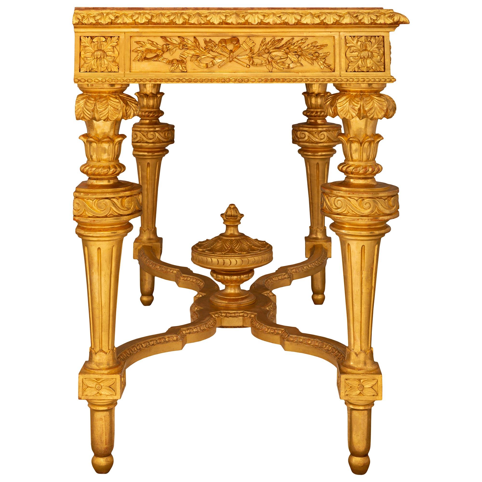 Consolle in marmo Luigi XVI st Giltwood Rosso Verona dell'inizio dell'Ottocento italiano In condizioni buone in vendita a West Palm Beach, FL