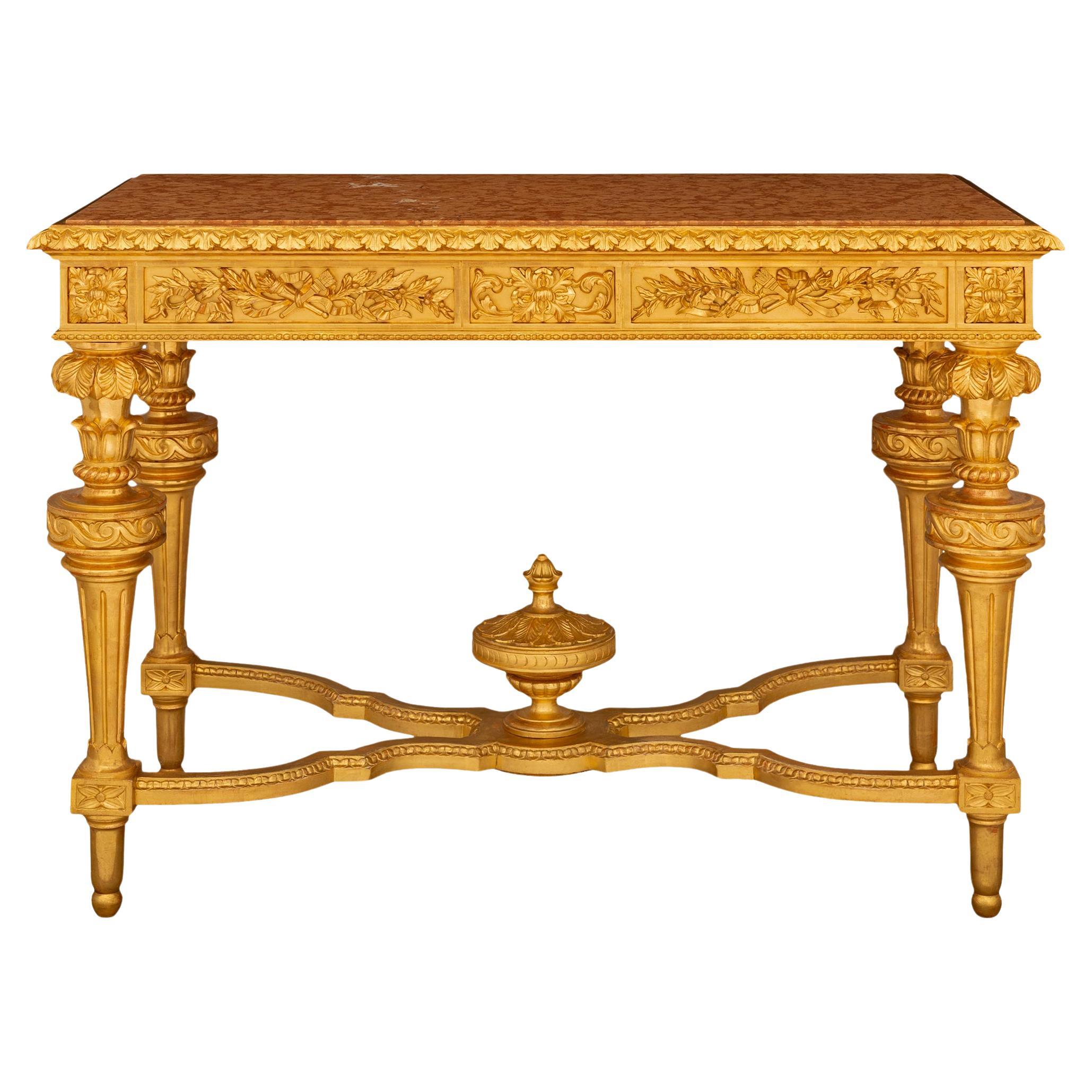 Consolle in marmo Luigi XVI st Giltwood Rosso Verona dell'inizio dell'Ottocento italiano in vendita