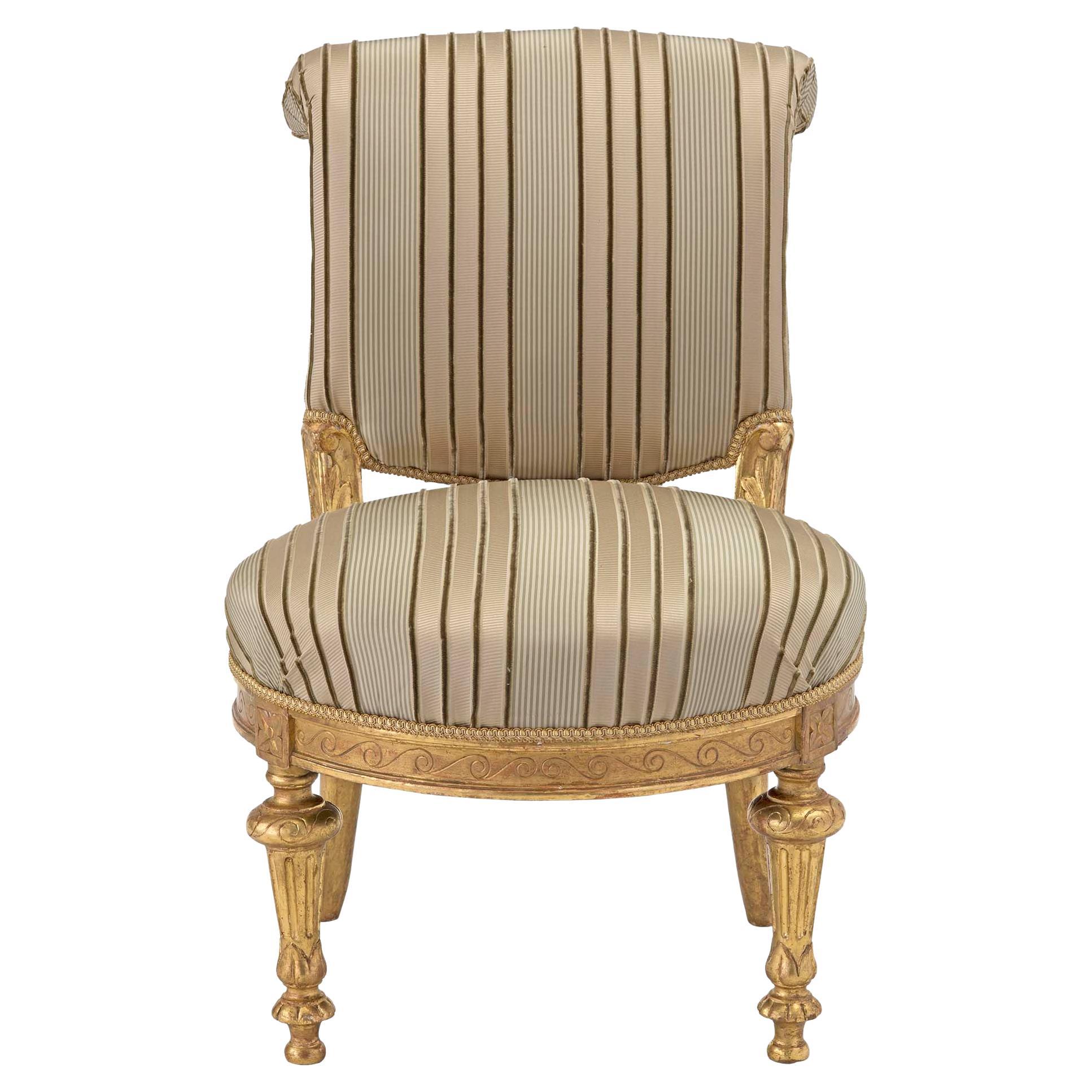 Italian Early 19th Century Louis XVI St. Giltwood Slipper Chair
