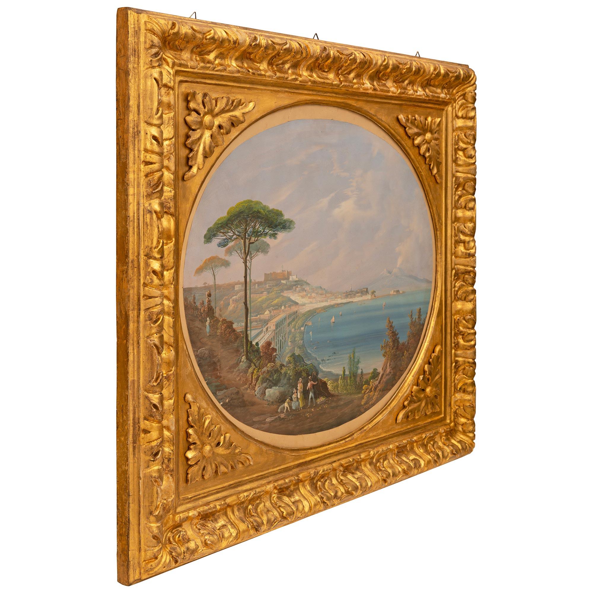Italian early 19th century Louis XVI st. Gouache with Giltwood painting In Good Condition For Sale In West Palm Beach, FL