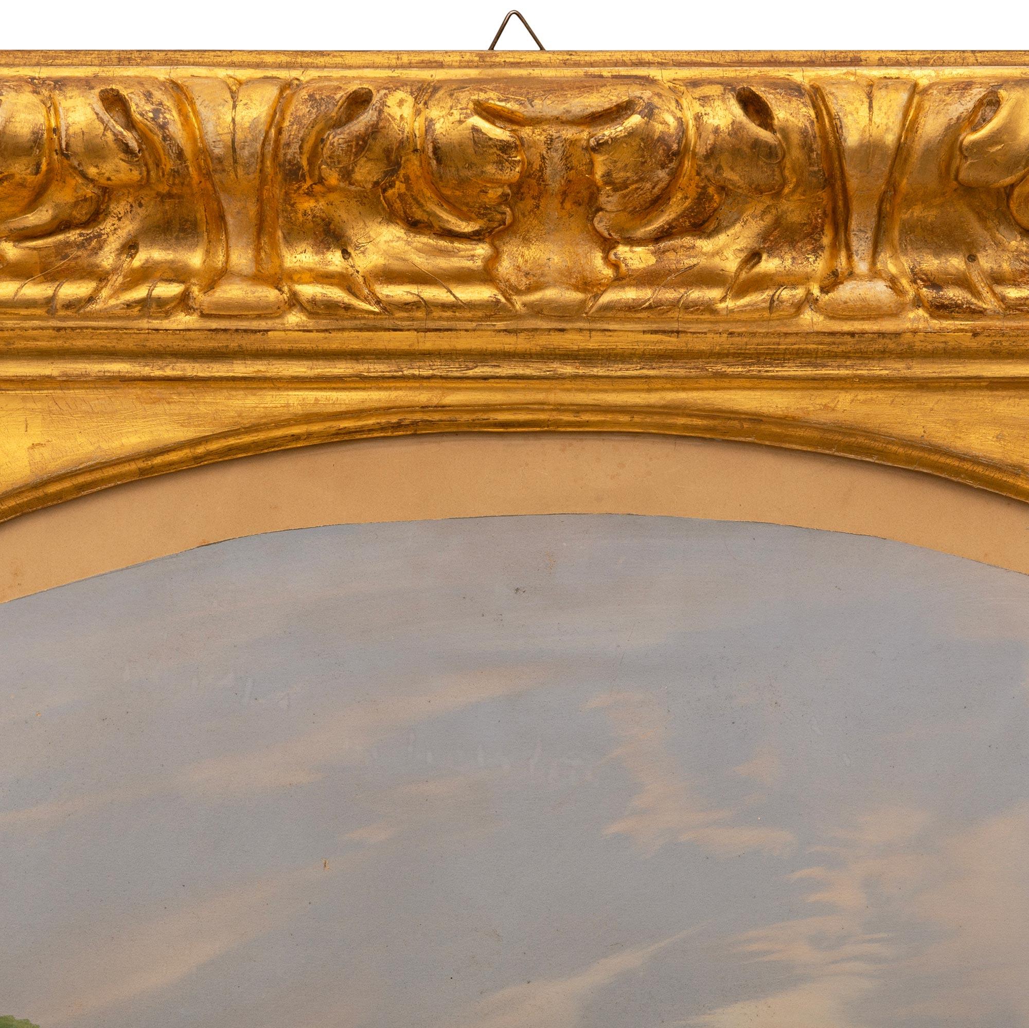 Italian early 19th century Louis XVI st. Gouache with Giltwood painting For Sale 1