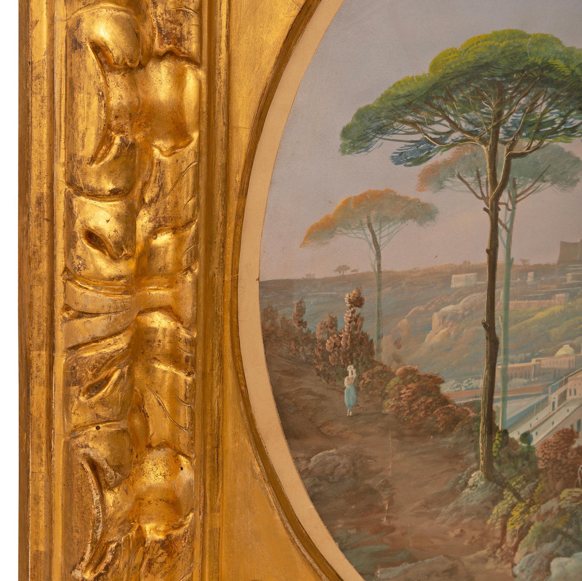 Italian early 19th century Louis XVI st. Gouache with Giltwood painting For Sale 2