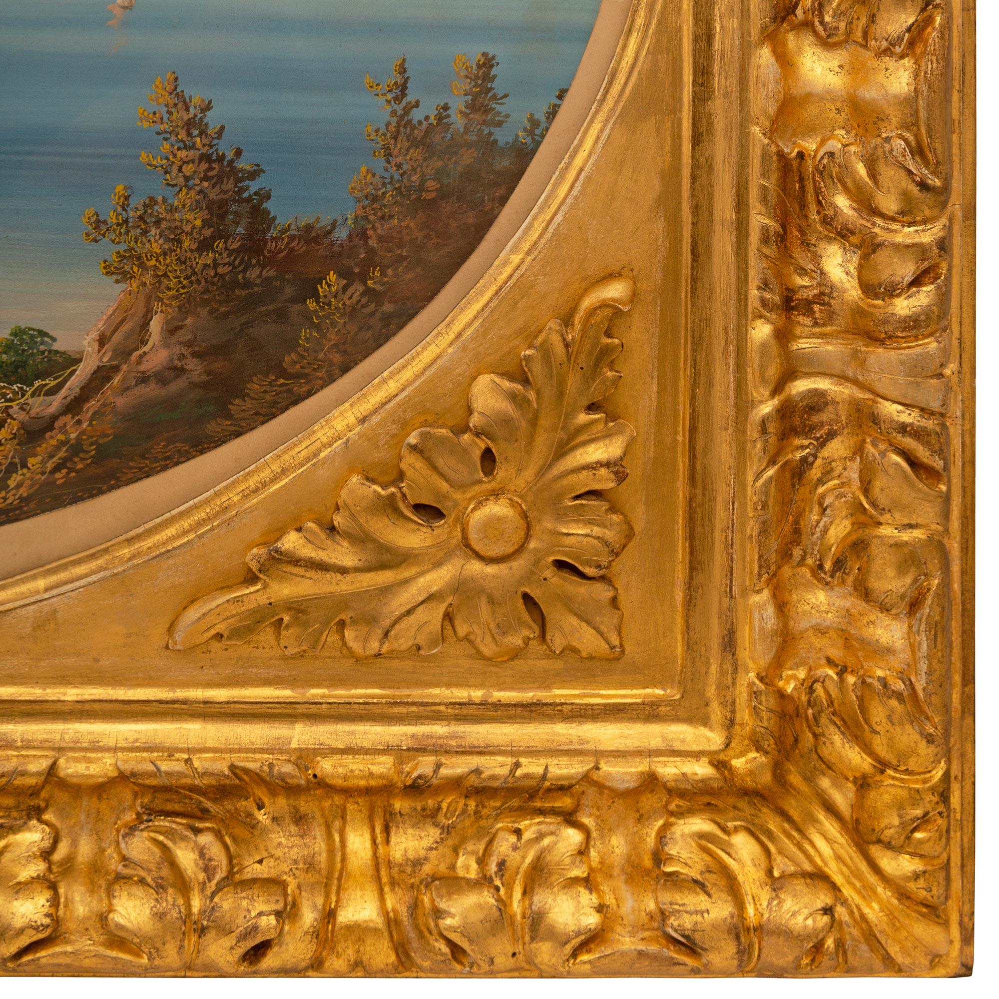 Italian early 19th century Louis XVI st. Gouache with Giltwood painting For Sale 5