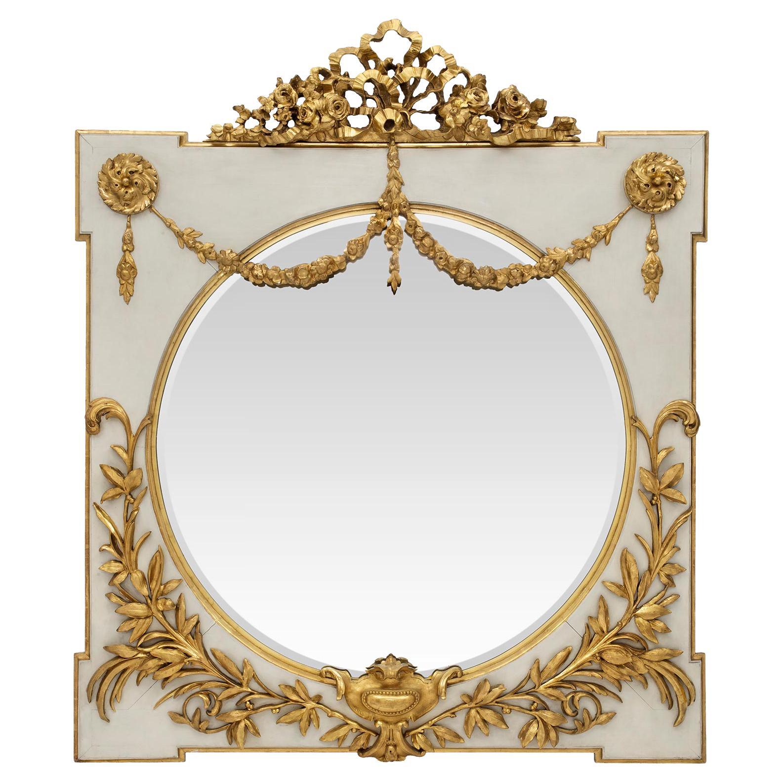 Italian Early 19th Century Louis XVI St. Off White And Gilt Square Mirror For Sale