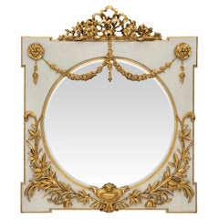 Antique Italian Early 19th Century Louis XVI St. Off White And Gilt Square Mirror