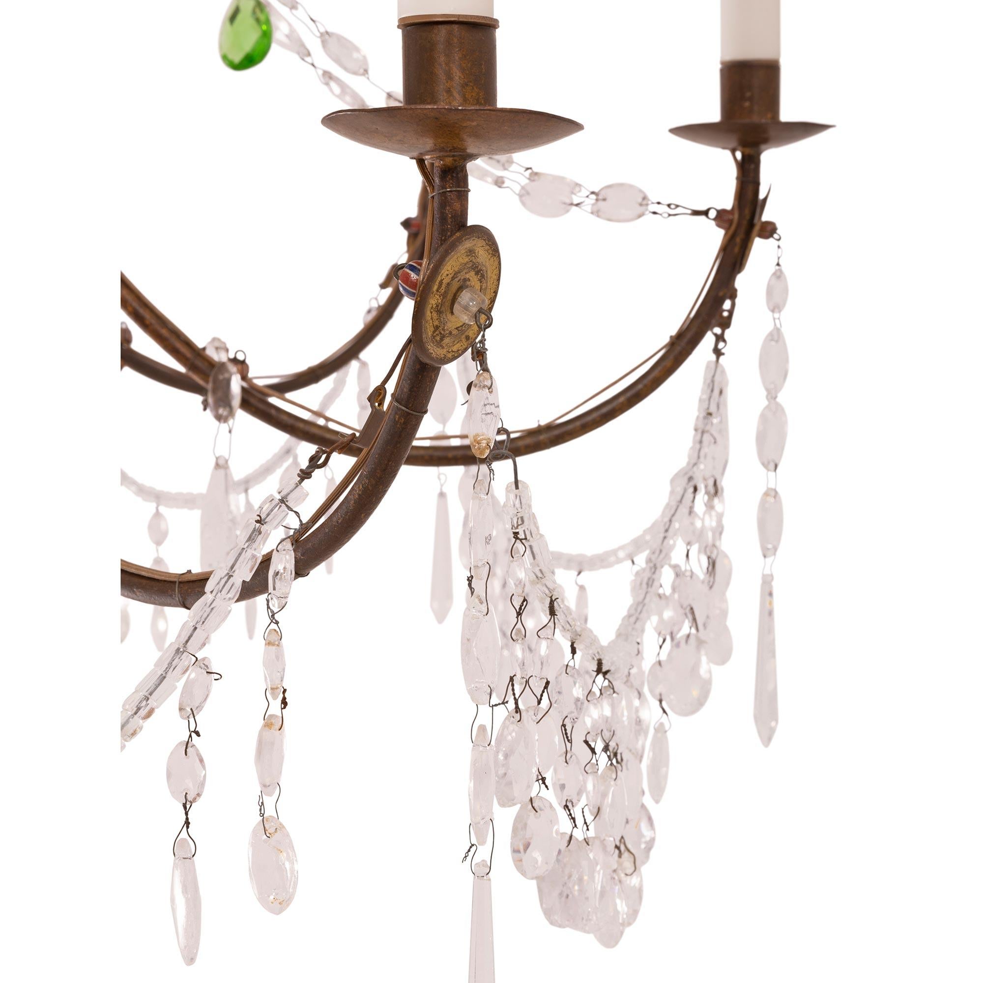 Italian Early 19th Century Mecca, Iron, Crystal, and Cut Glass Chandelier For Sale 2