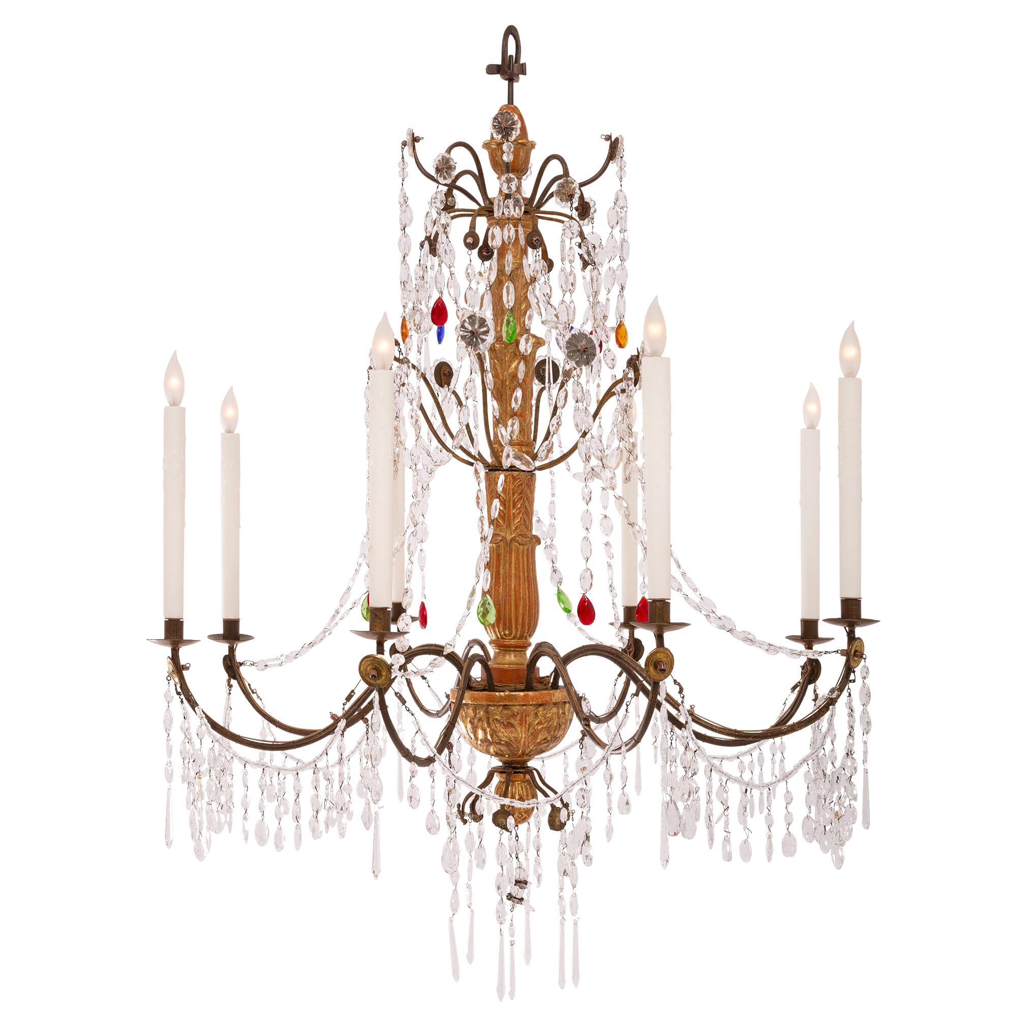 Italian Early 19th Century Mecca, Iron, Crystal, and Cut Glass Chandelier For Sale