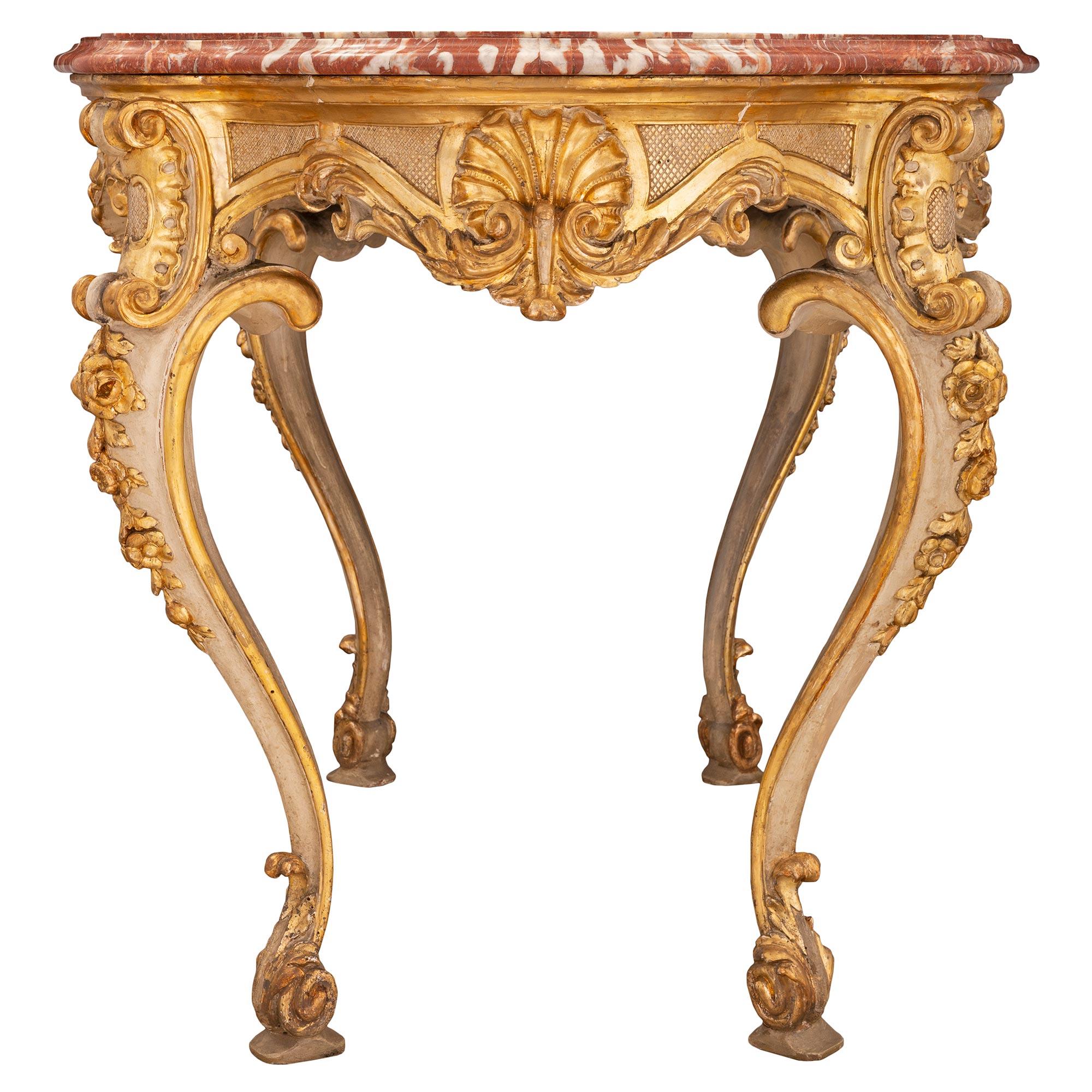 Italian Early 19th Century Mecca, Patinated, and Veneered Marble Center Table In Good Condition For Sale In West Palm Beach, FL