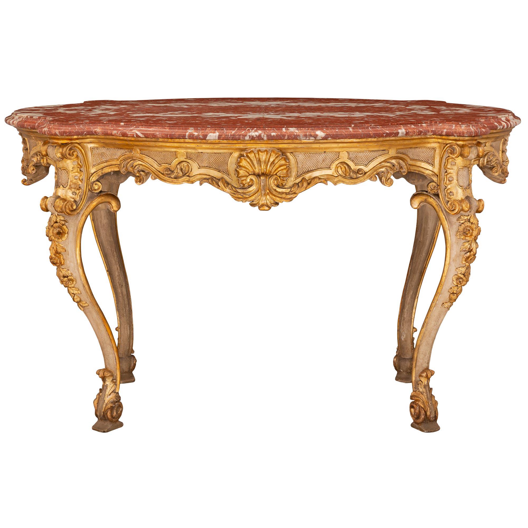 Italian Early 19th Century Mecca, Patinated, and Veneered Marble Center Table For Sale