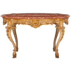 Italian Early 19th Century Mecca, Patinated, and Veneered Marble Center Table