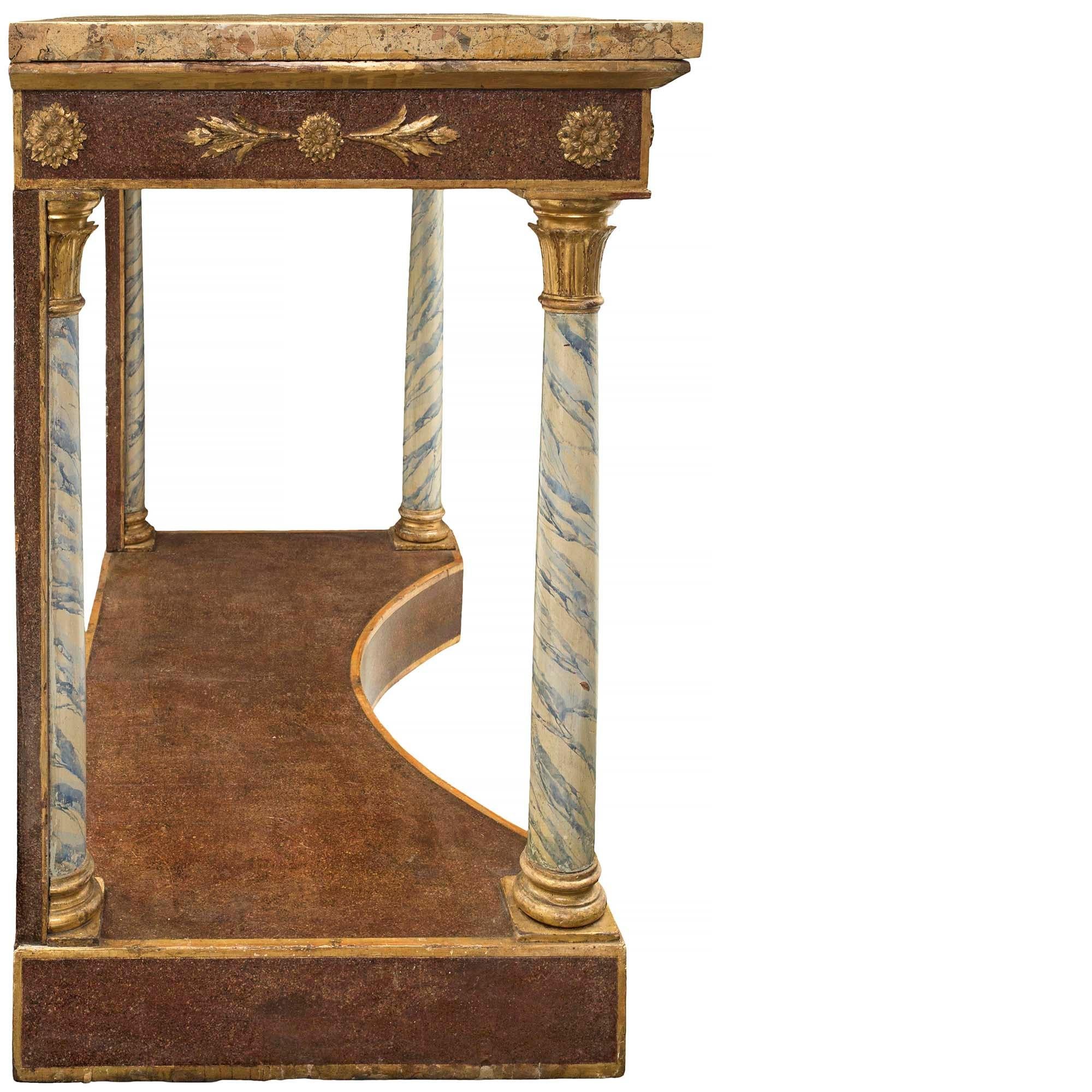 Console italienne néo-classique du début du XIXe siècle en bois doré et Scagliola Bon état - En vente à West Palm Beach, FL