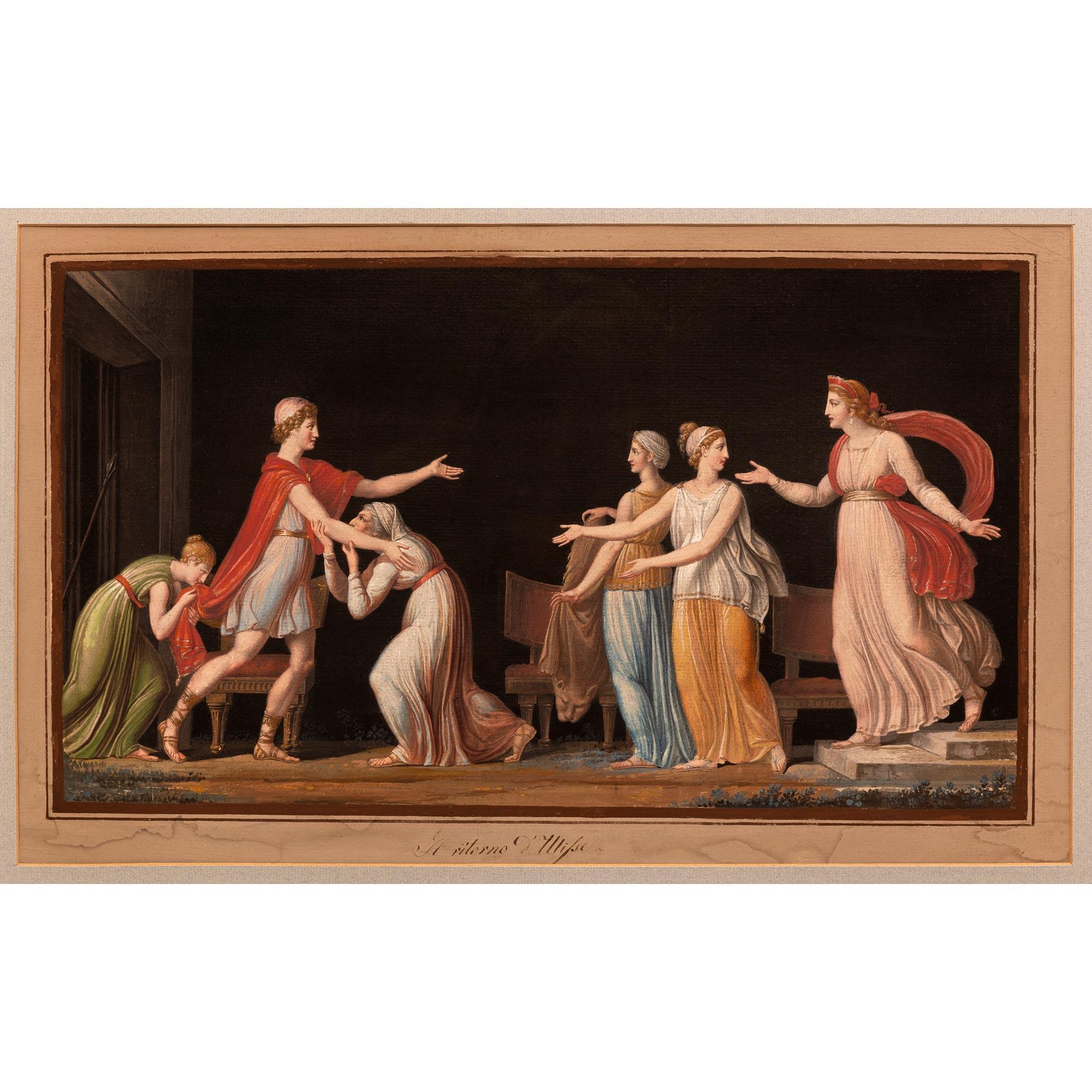 Italian early 19th century Neo-Classical st. Gilt and patinated wood Gouache In Good Condition For Sale In West Palm Beach, FL