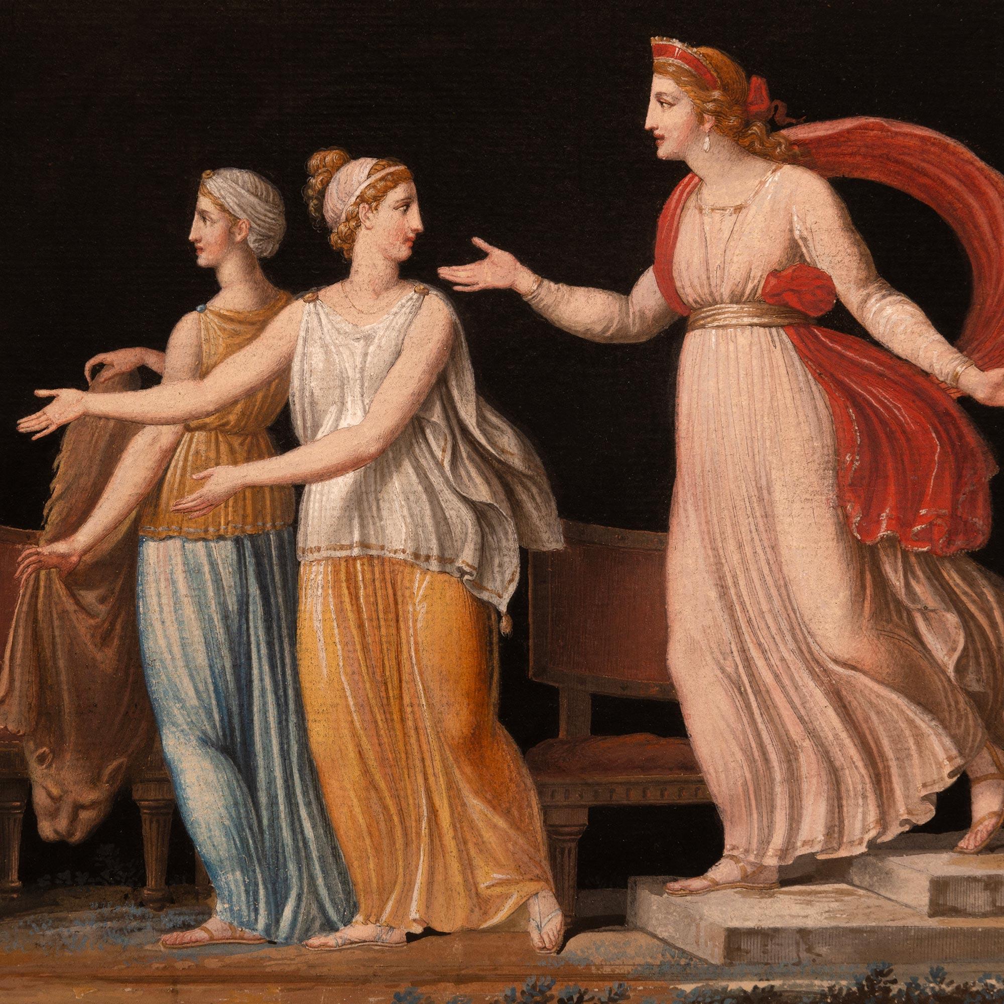 Wood Italian early 19th century Neo-Classical st. Gilt and patinated wood Gouache For Sale