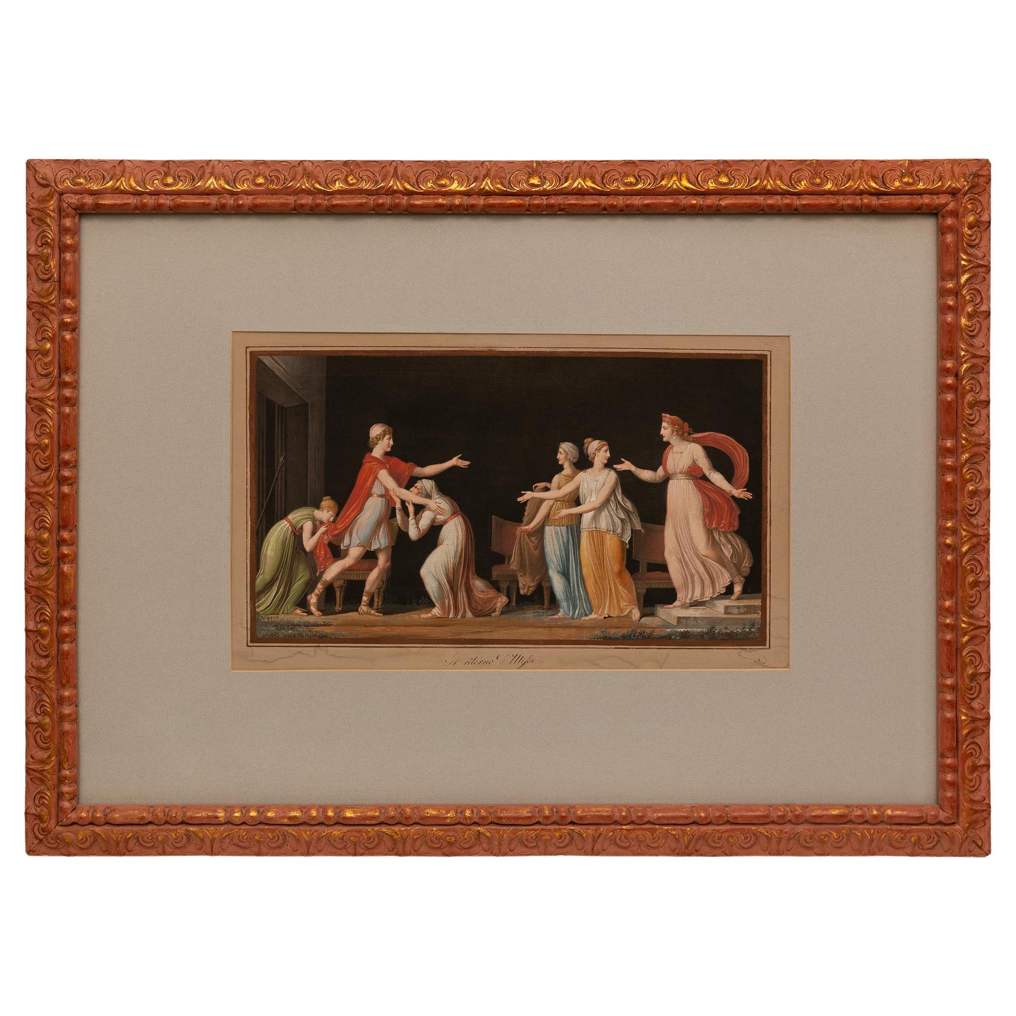  Italian early 19th century Neo-Classical st. Gilt and patinated wood Gouache