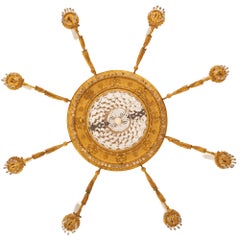 Lustre italien néo-classique du début du XIXe siècle en bois doré et cristal