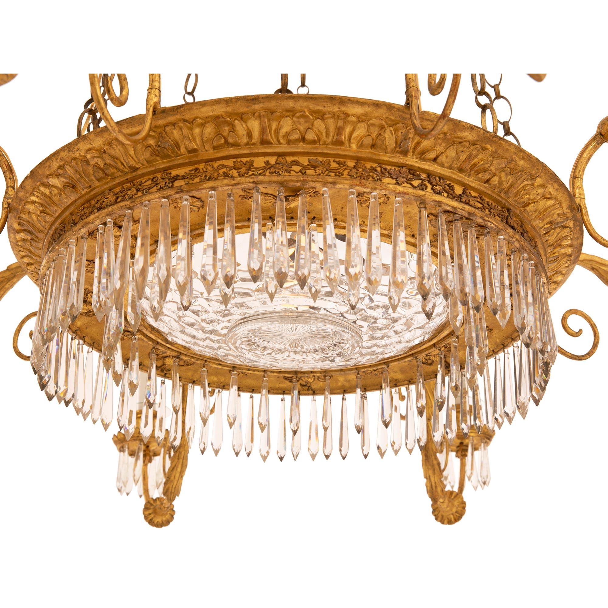 Italian Early 19th Century Neo-Classical St. Giltwood And Crystal Chandelier In Good Condition For Sale In West Palm Beach, FL