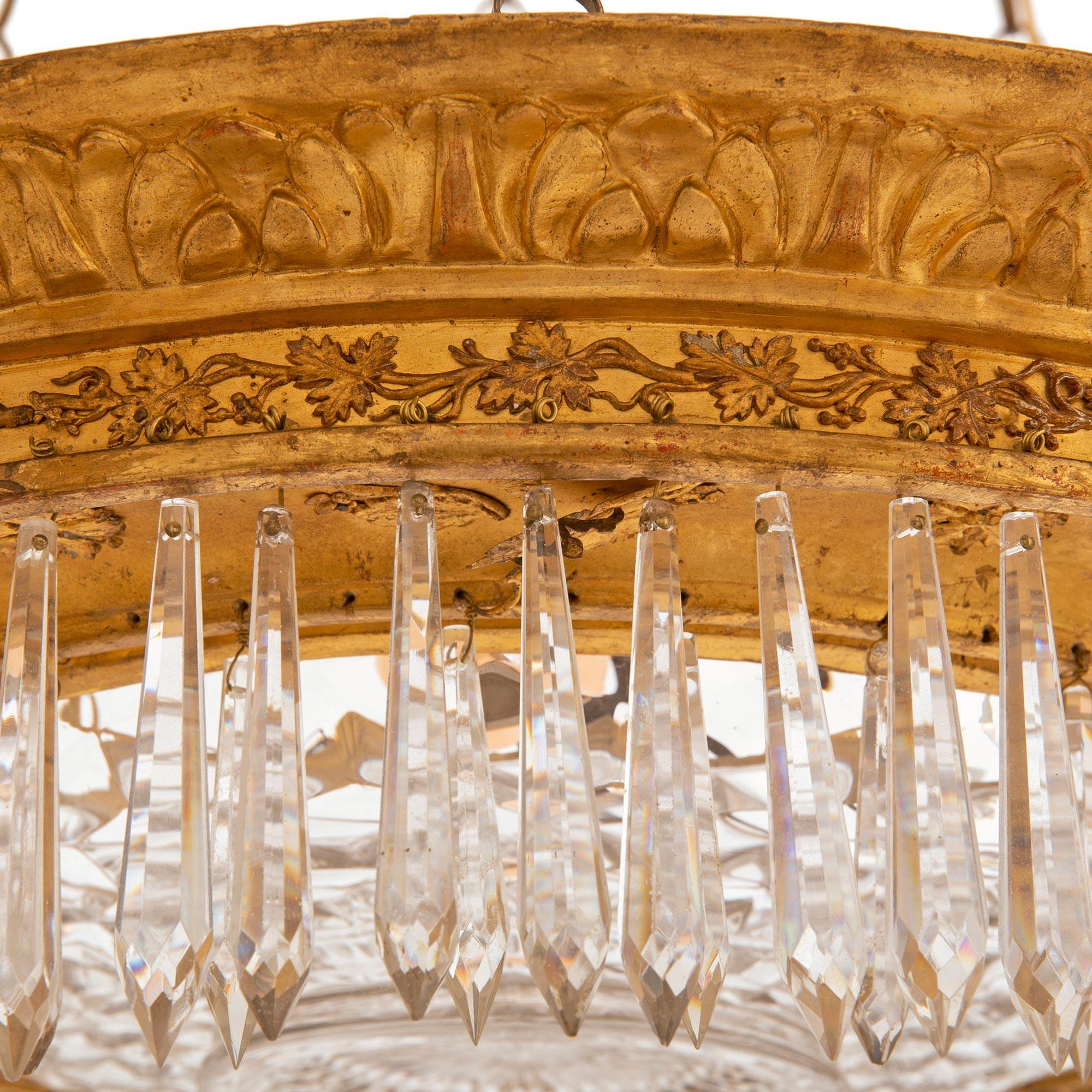 Italian Early 19th Century Neo-Classical St. Giltwood And Crystal Chandelier For Sale 1