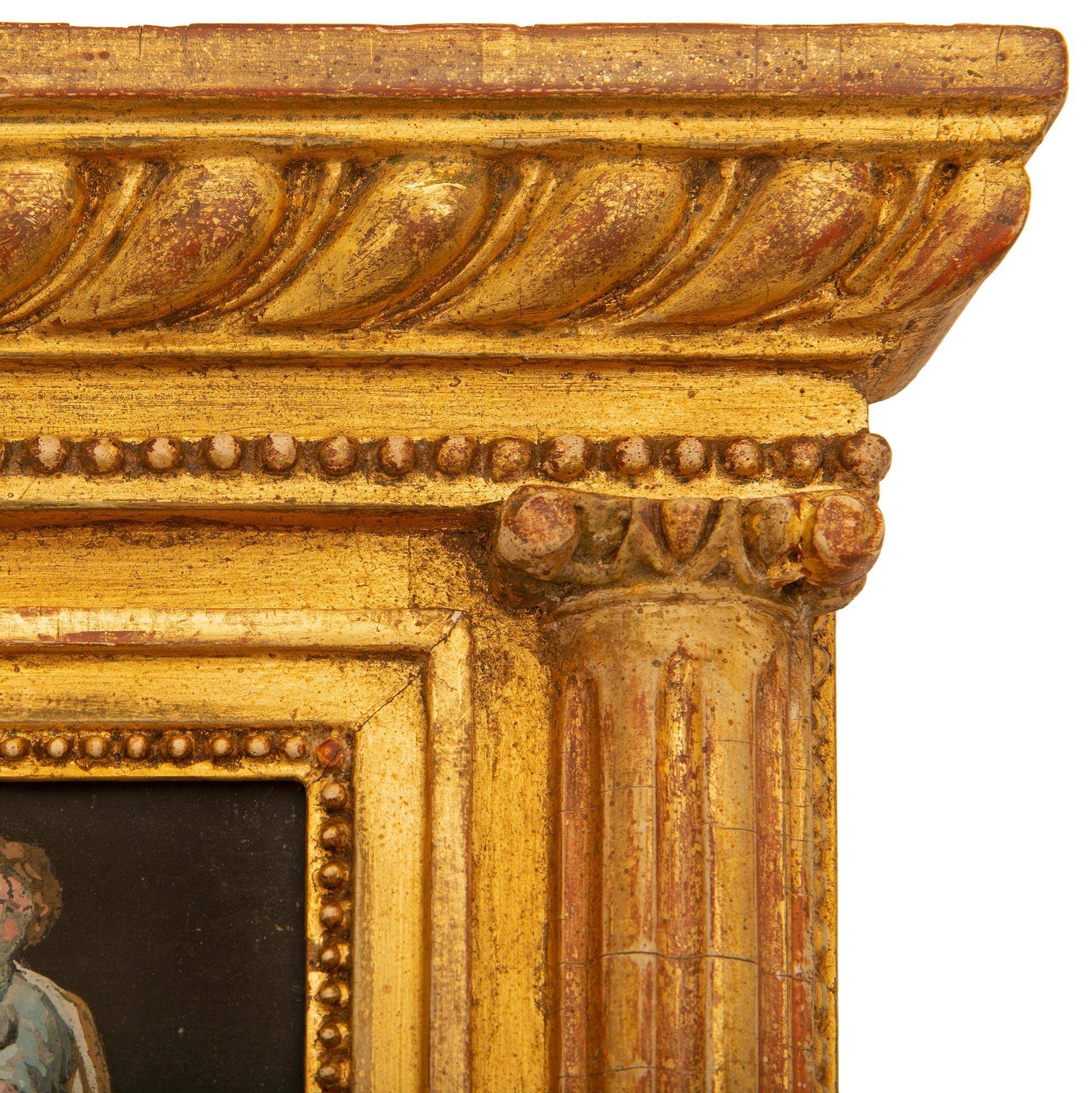 Miroir Trumeau en bois doré et gouache de style néo-classique italien du début du 19ème siècle Bon état - En vente à West Palm Beach, FL