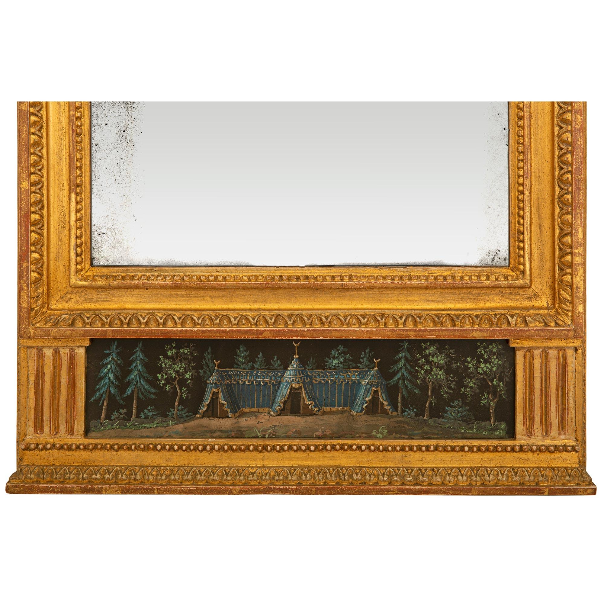 Miroir Trumeau en bois doré et gouache de style néo-classique italien du début du 19ème siècle en vente 1