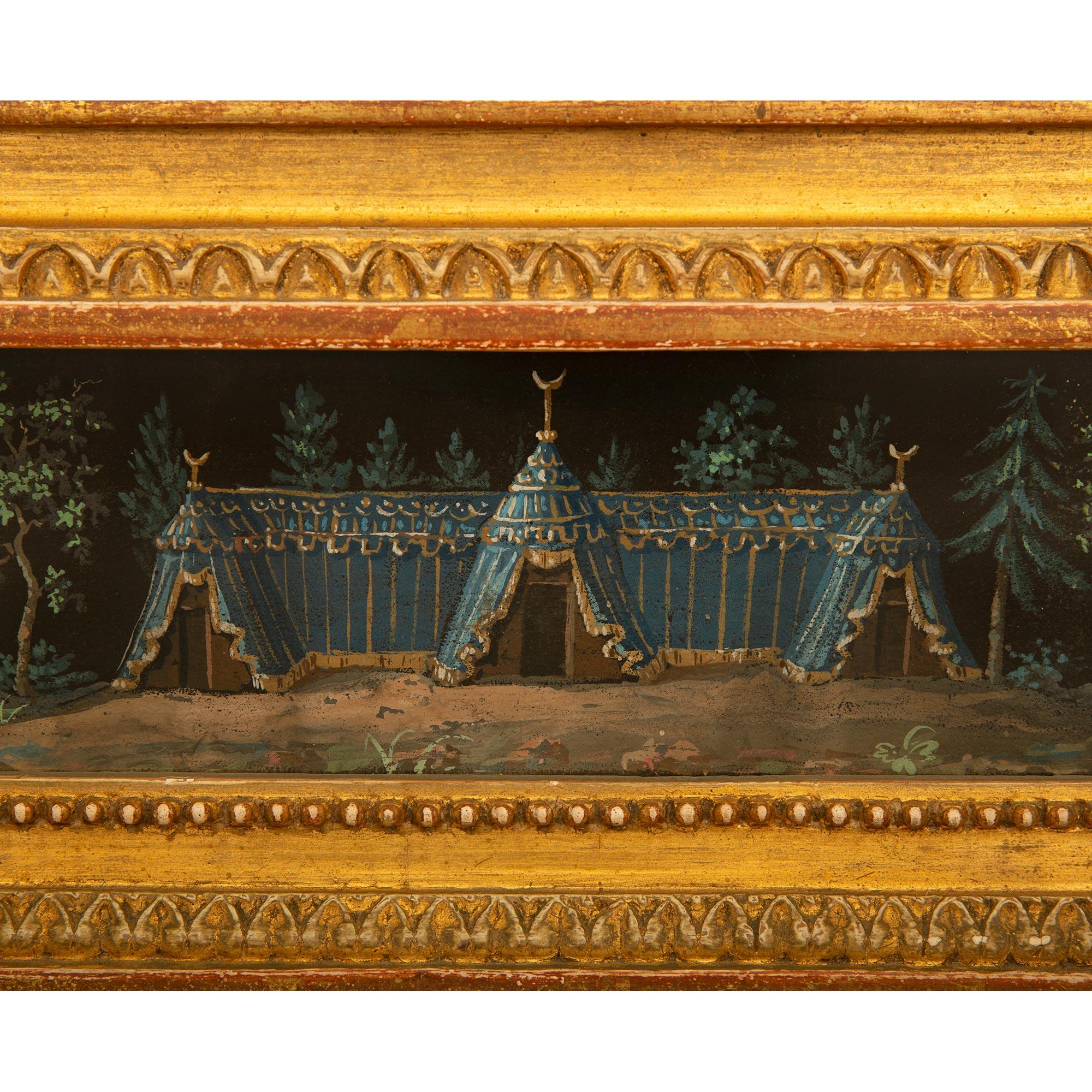 Miroir Trumeau en bois doré et gouache de style néo-classique italien du début du 19ème siècle en vente 2