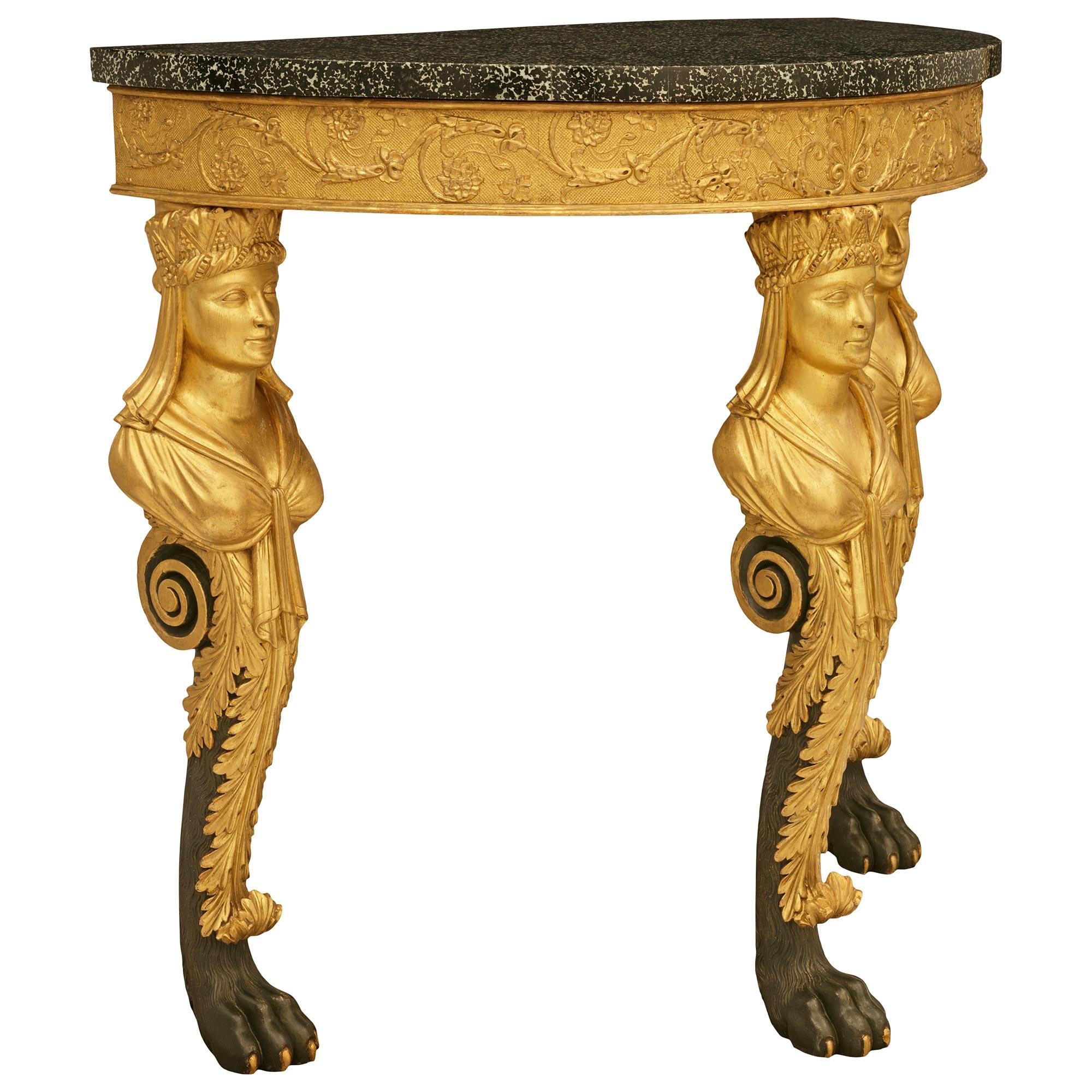 Neoclassico Consolle neoclassica italiana del primo Ottocento. Console in Wood, Giltwood e Granito in vendita
