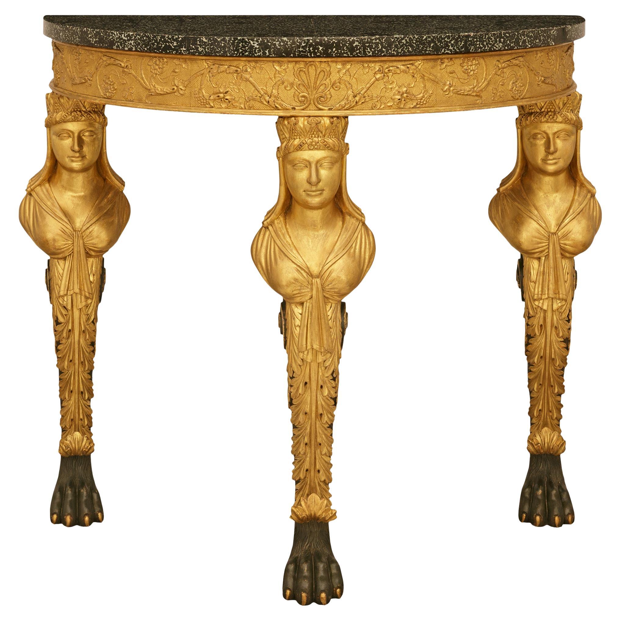 Italienische neoklassizistische Konsole aus dem frühen 19. Konsole aus Wood, Giltwood und Granit