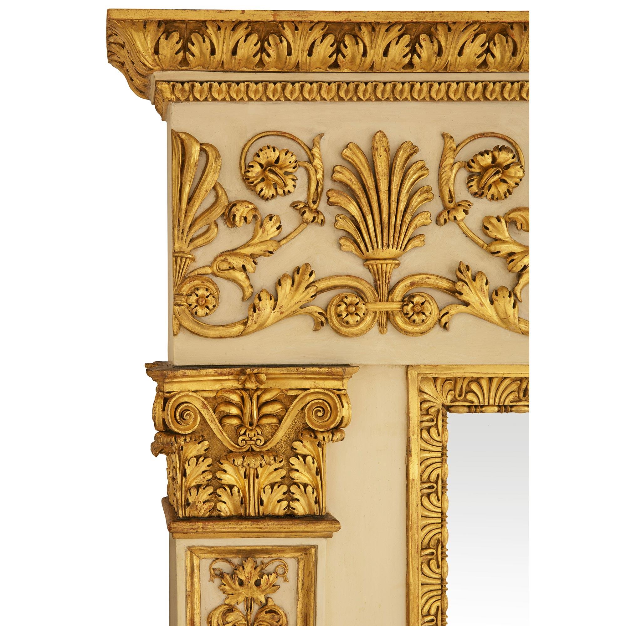 19th Century Italian early 19th century patinated and Giltwood mirror and console For Sale
