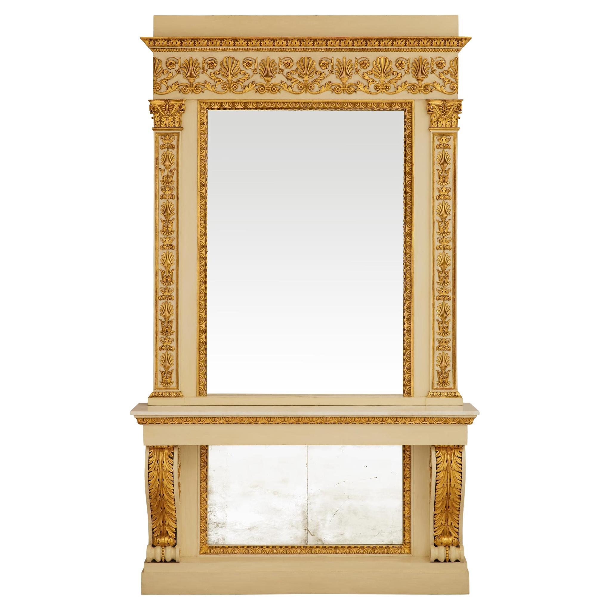 Italienischer Spiegel und Konsole aus patiniertem Holz und Giltwood aus dem frühen 19.