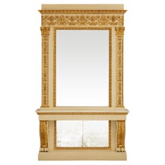Italienischer Spiegel und Konsole aus patiniertem Holz und Giltwood aus dem frühen 19.