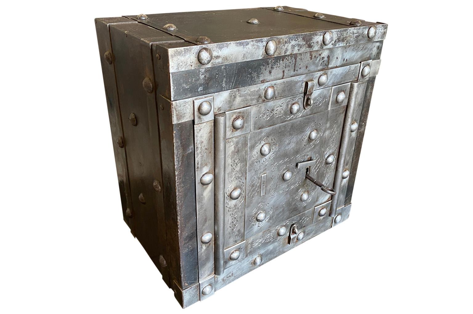 A very handsome early 19th century safe box - coffre wonderfully constructed from iron. A wonderful accessory for a table top or bookcase.