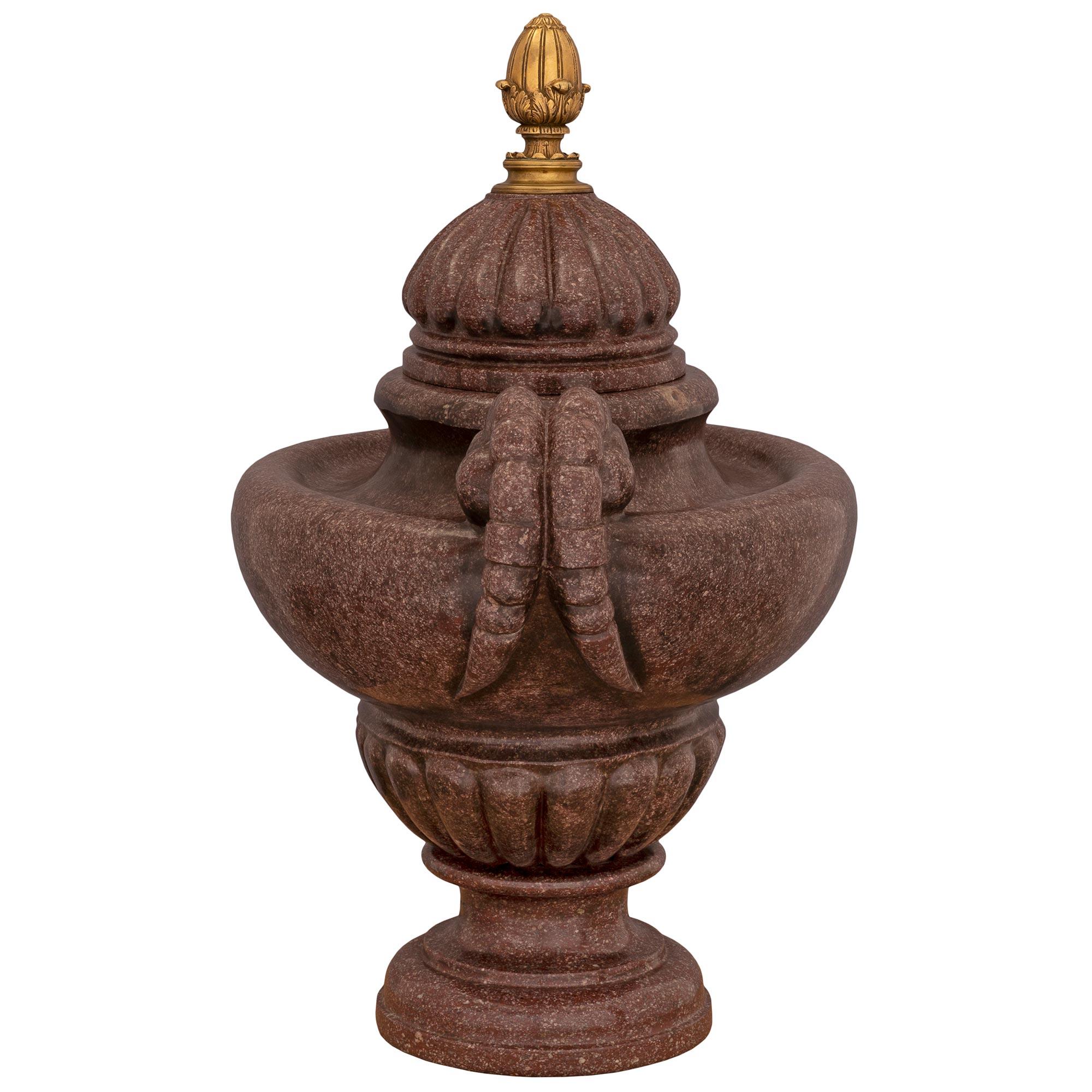 Italian Early 19th Century Solid Porphyry and Ormolu Urn, circa 1810 In Good Condition For Sale In West Palm Beach, FL