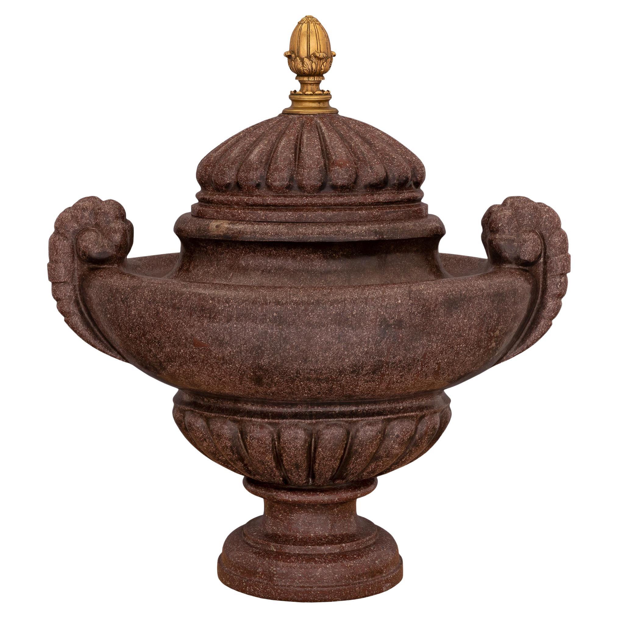 Italian Early 19th Century Solid Porphyry and Ormolu Urn, circa 1810 For Sale