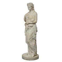 Statua di giovane fanciulla in marmo bianco massiccio di Carrara dell'inizio del XIX secolo