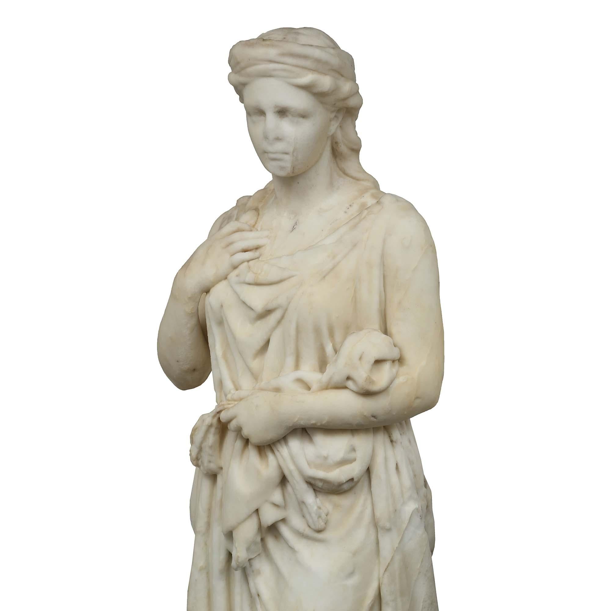 Italian Early 19th Century Solid White Carrara Marble Statue of a Young Maiden For Sale 2