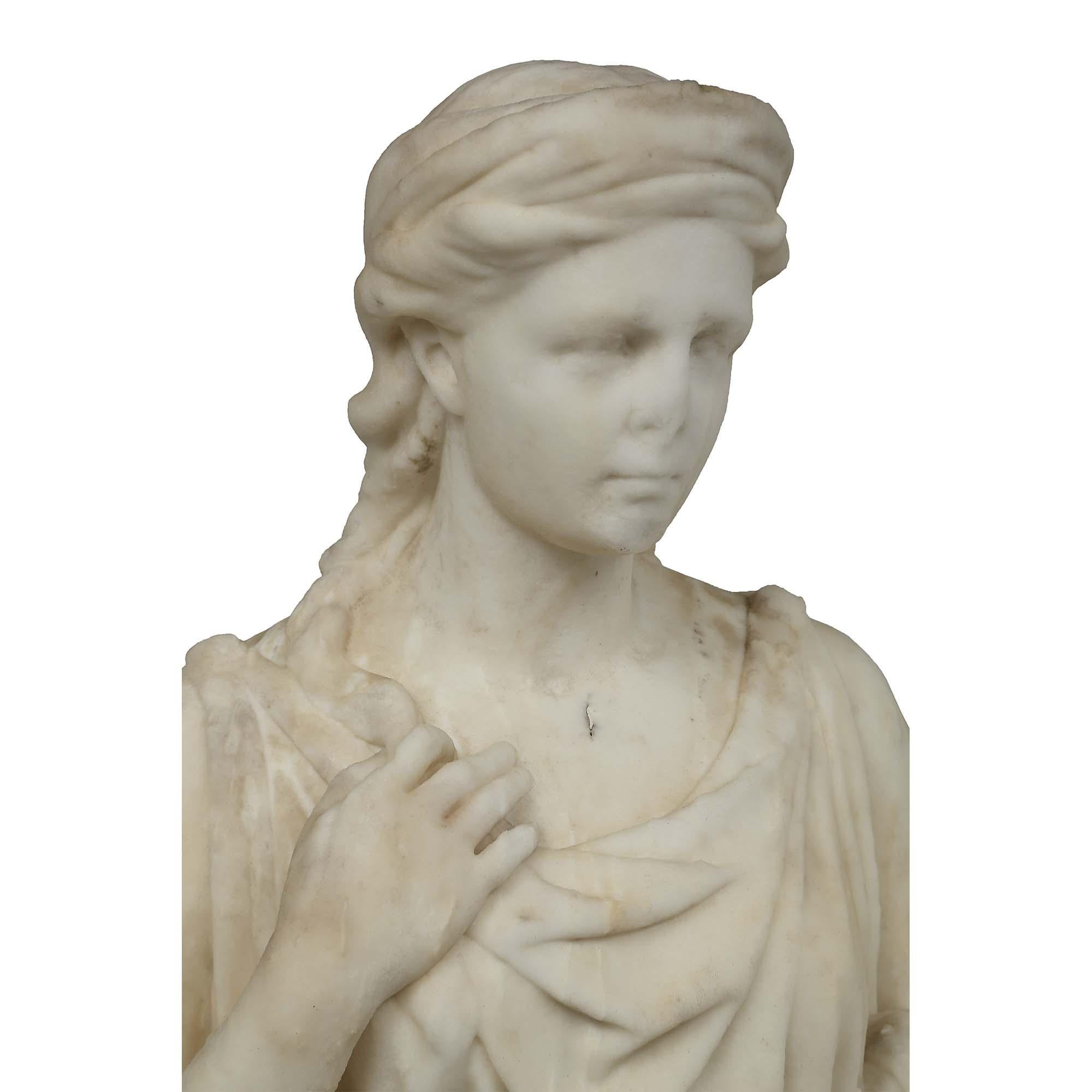Italian Early 19th Century Solid White Carrara Marble Statue of a Young Maiden For Sale 3