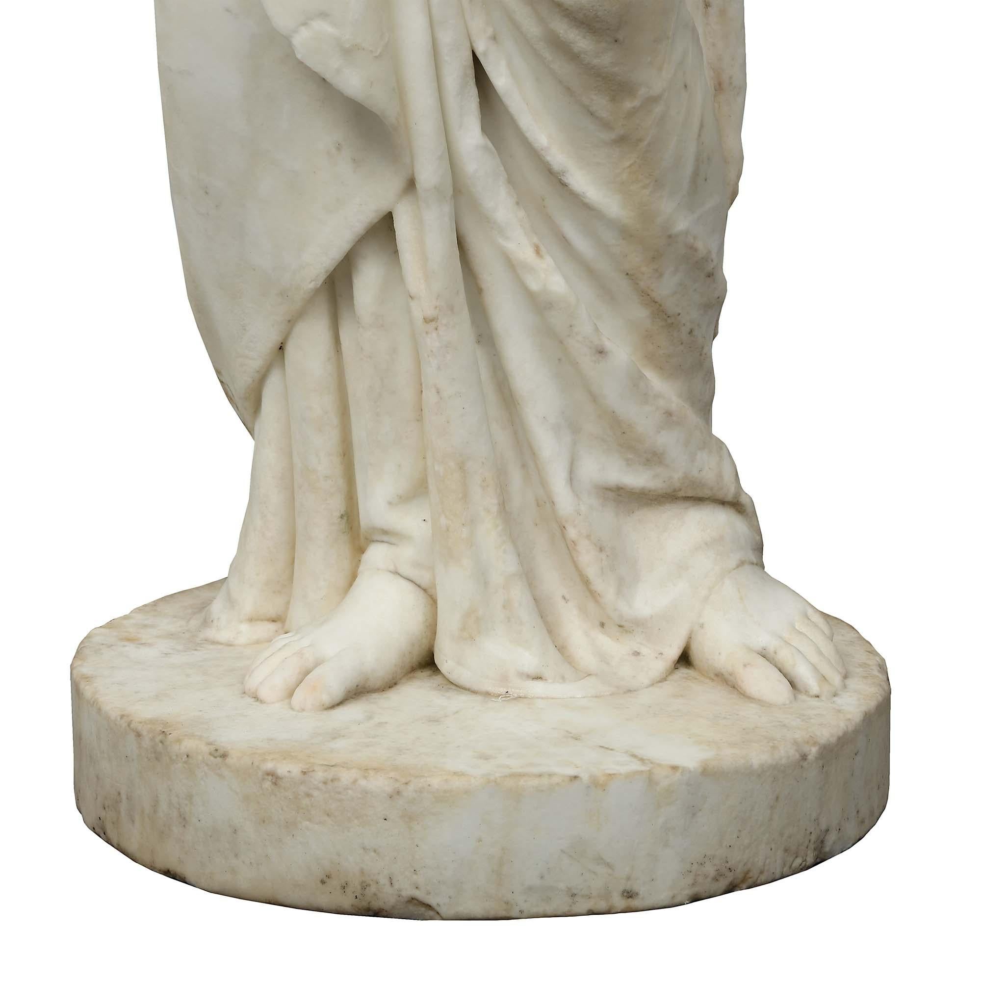 Italian Early 19th Century Solid White Carrara Marble Statue of a Young Maiden For Sale 4