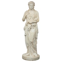 Italian Early 19th Century Solid White Carrara Marble Statue of a Young Maiden