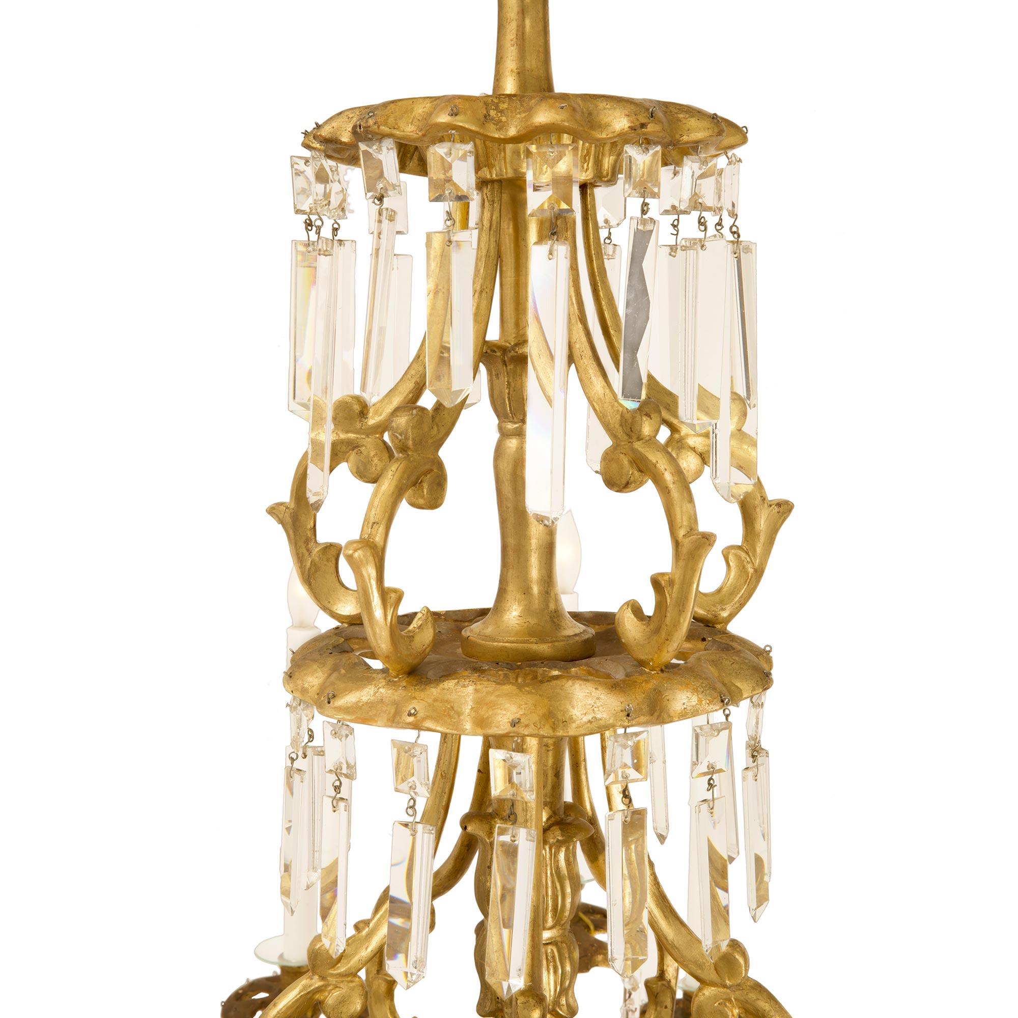 Crystal Italian Early 19th Century Tuscan Giltwood Chandelier